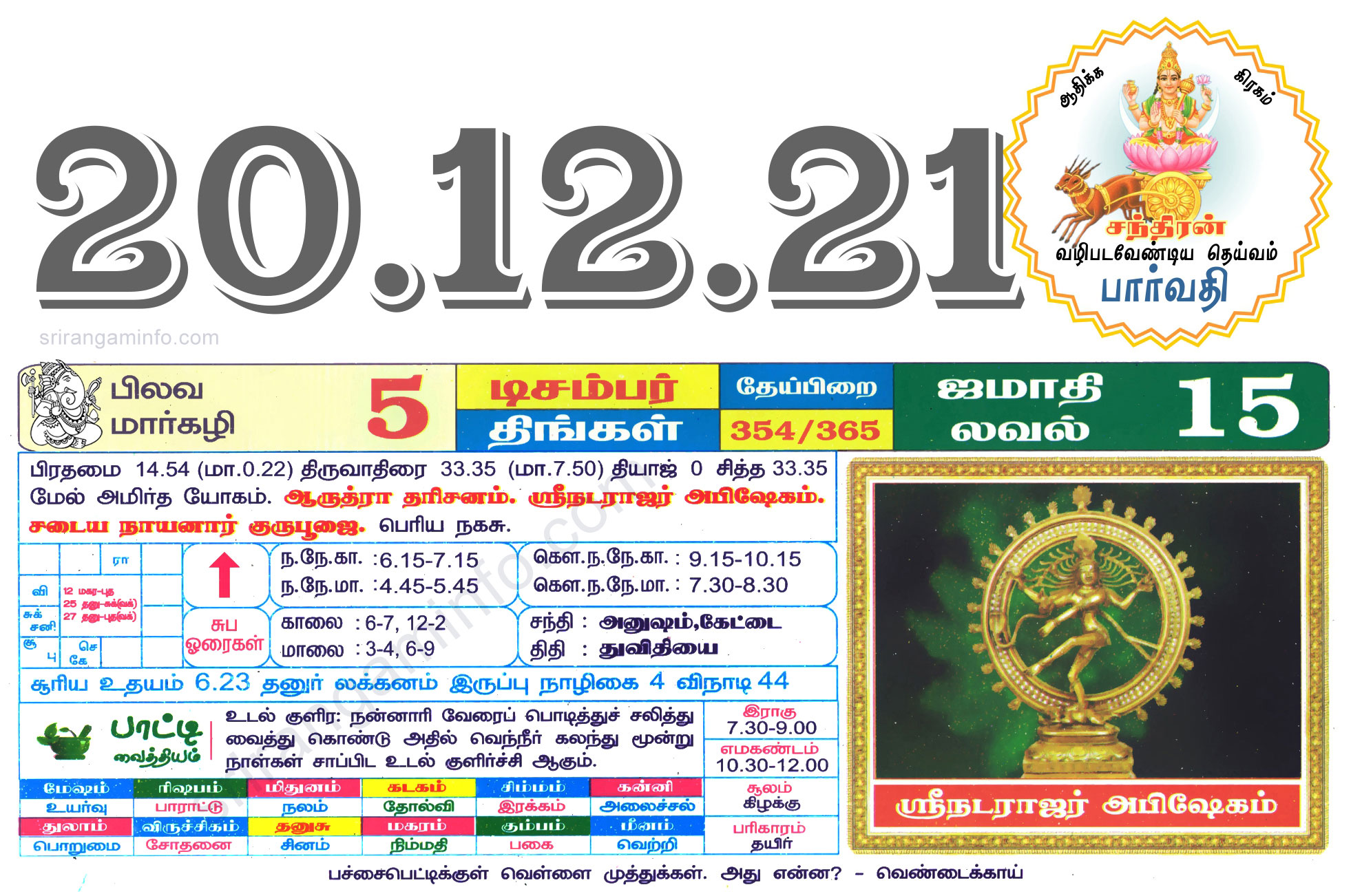 Tamil daily Calendar, Tamil Calendar