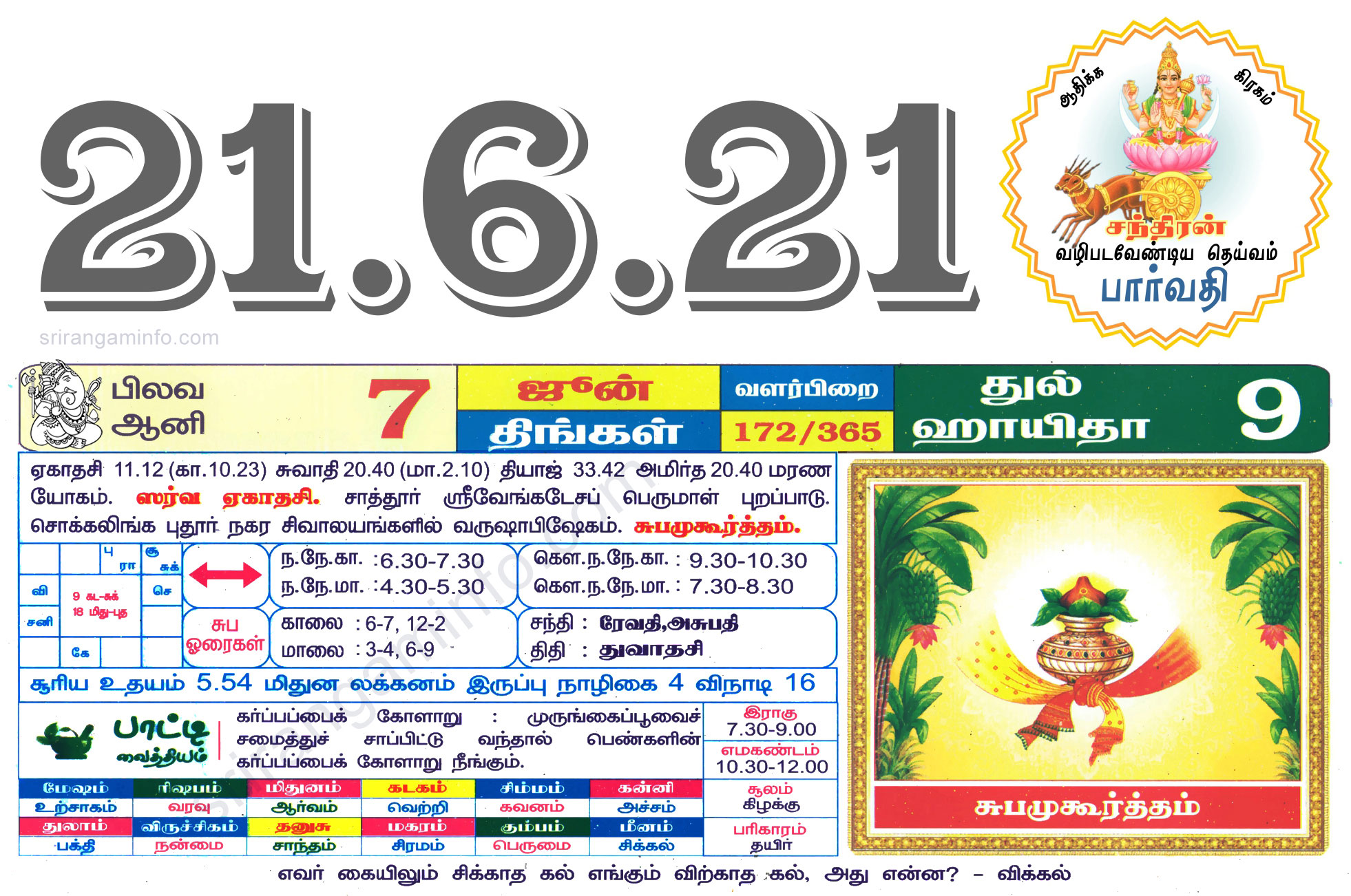 Tamil daily Calendar, Tamil Calendar