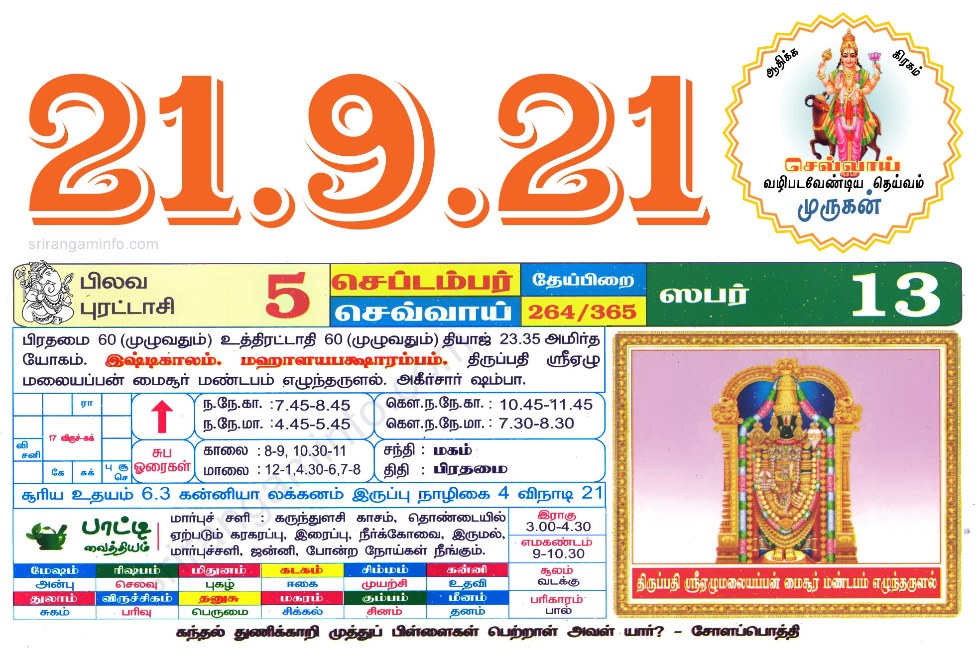 Tamil daily Calendar, Tamil Calendar