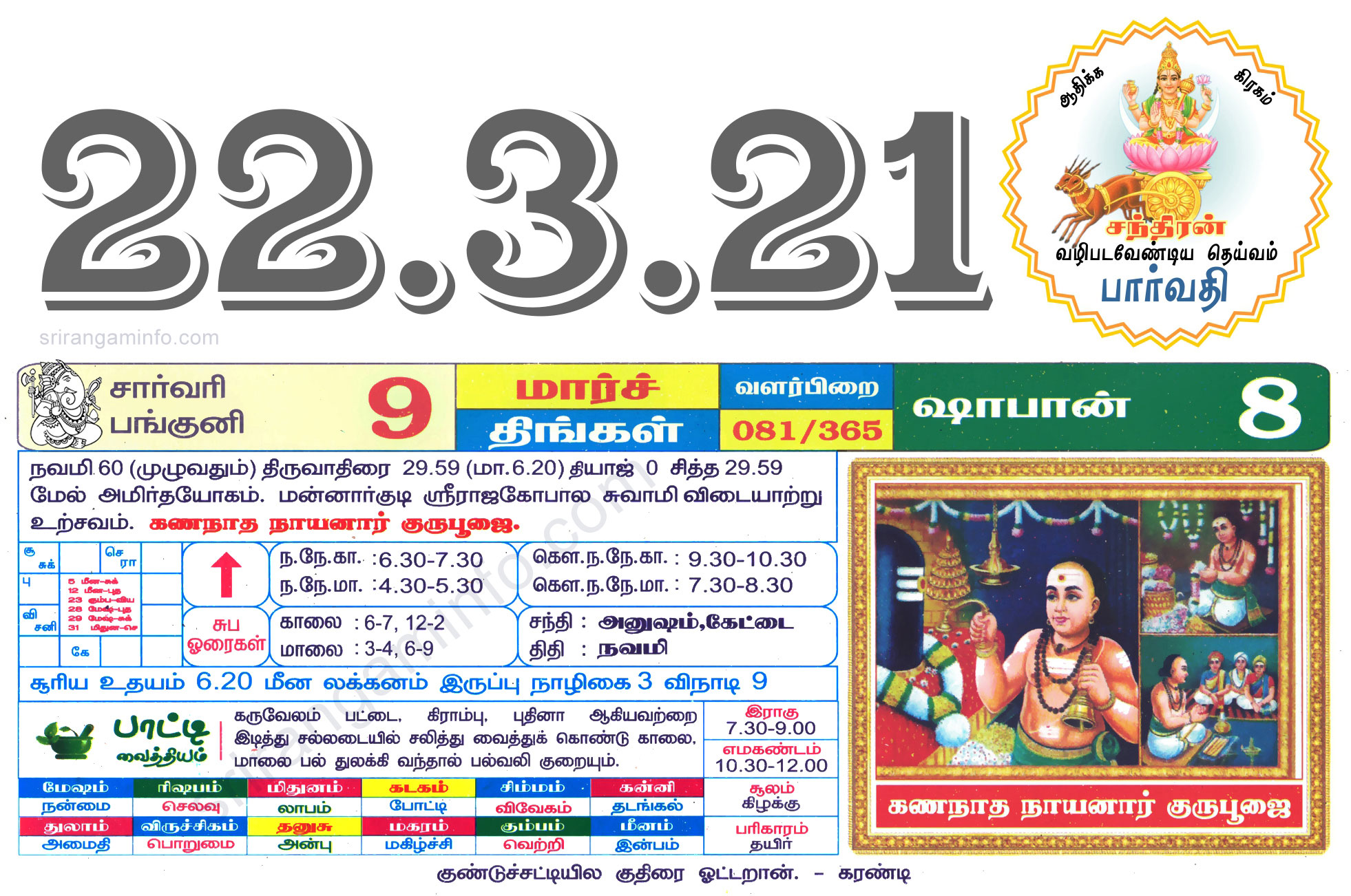 Tamil daily Calendar, Tamil Calendar