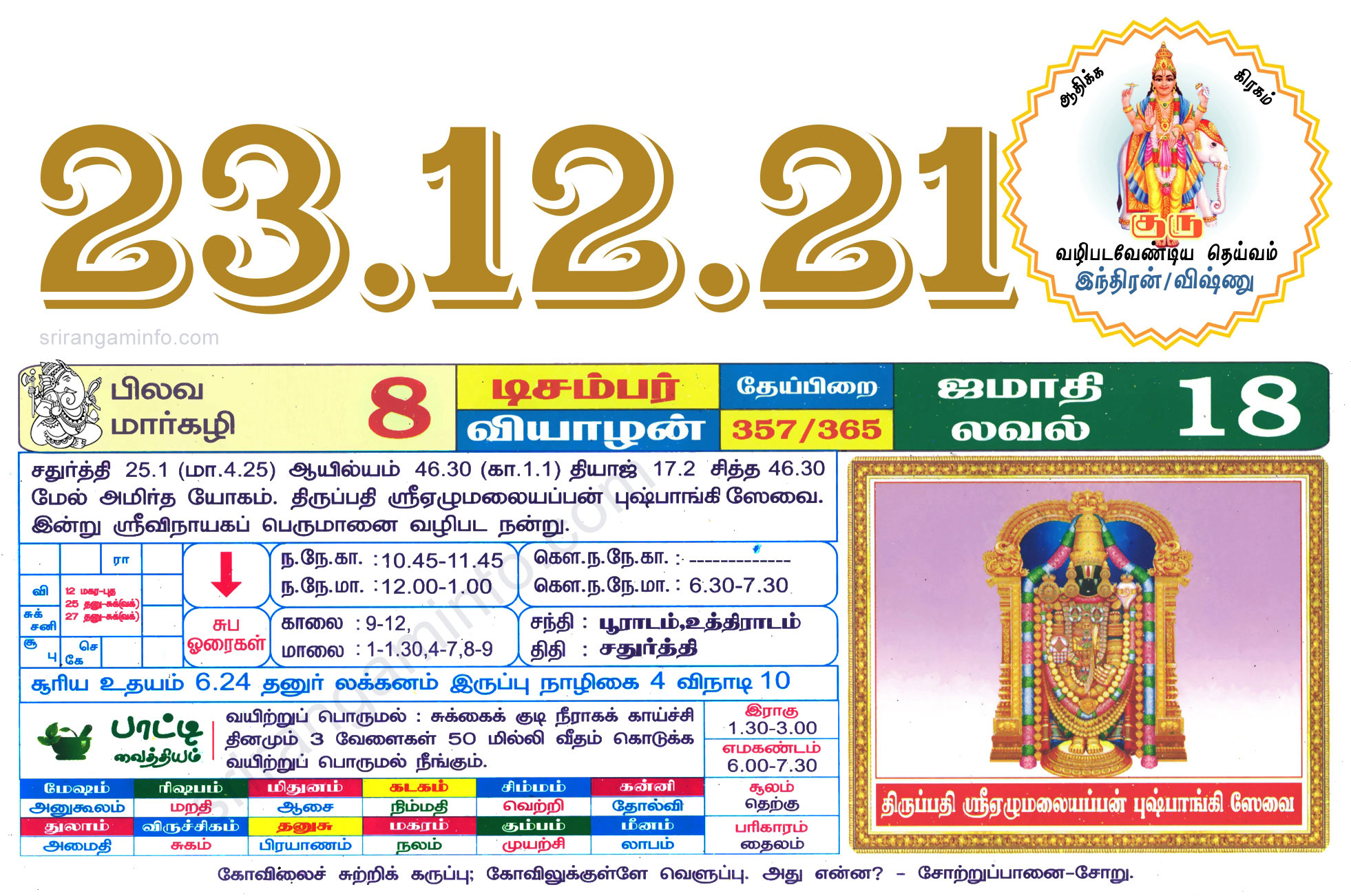 Tamil daily Calendar, Tamil Calendar