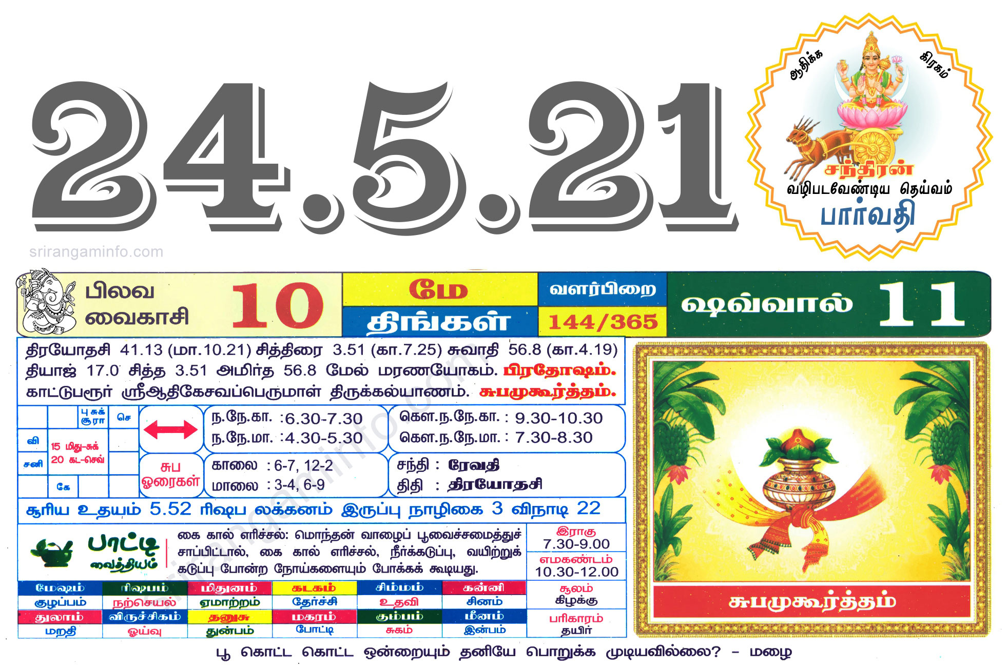 Tamil daily Calendar, Tamil Calendar