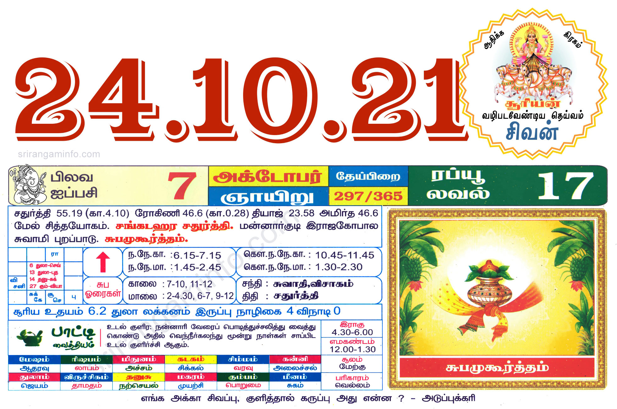 Tamil daily Calendar, Tamil Calendar