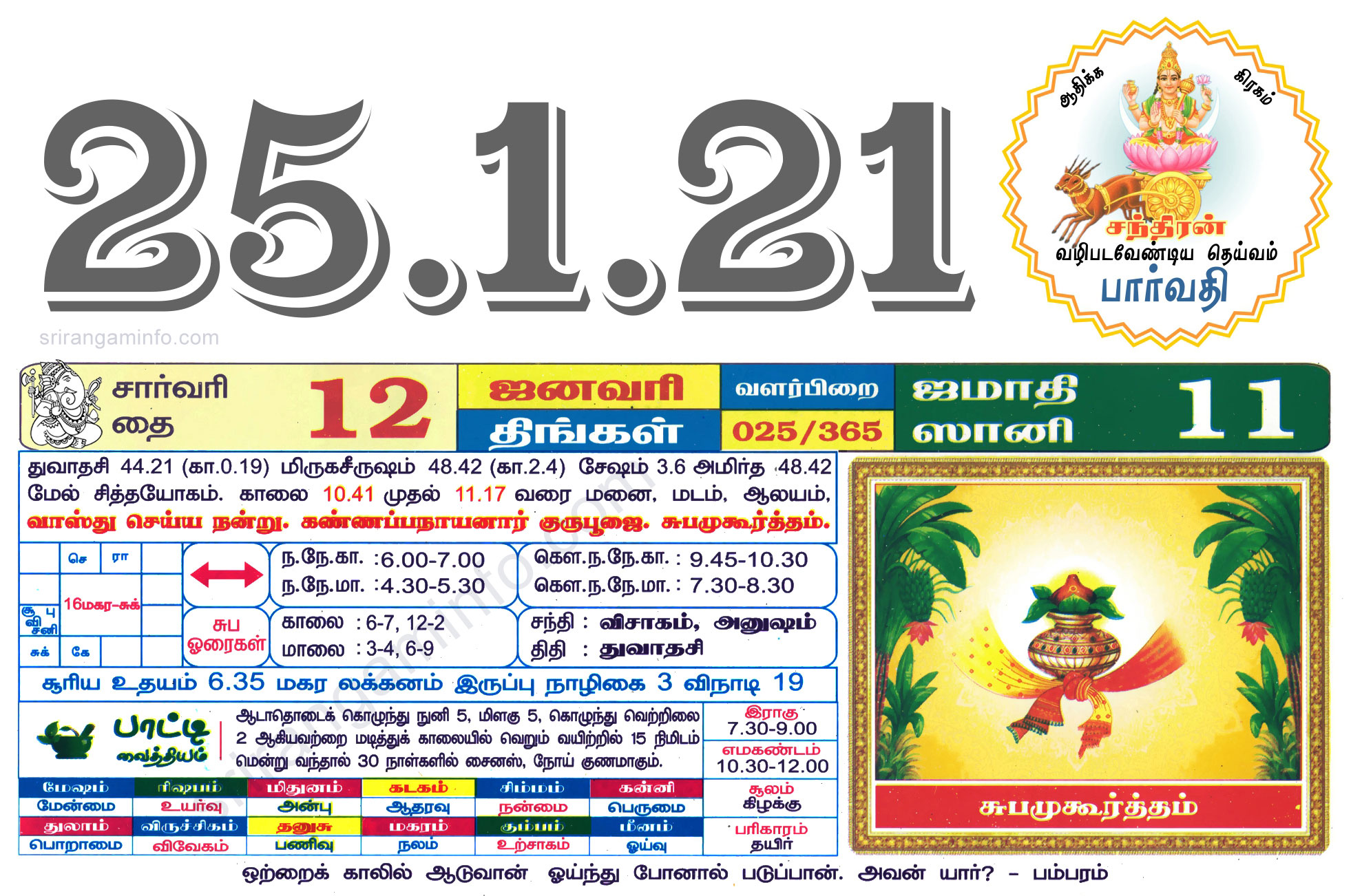 Tamil daily Calendar, Tamil Calendar