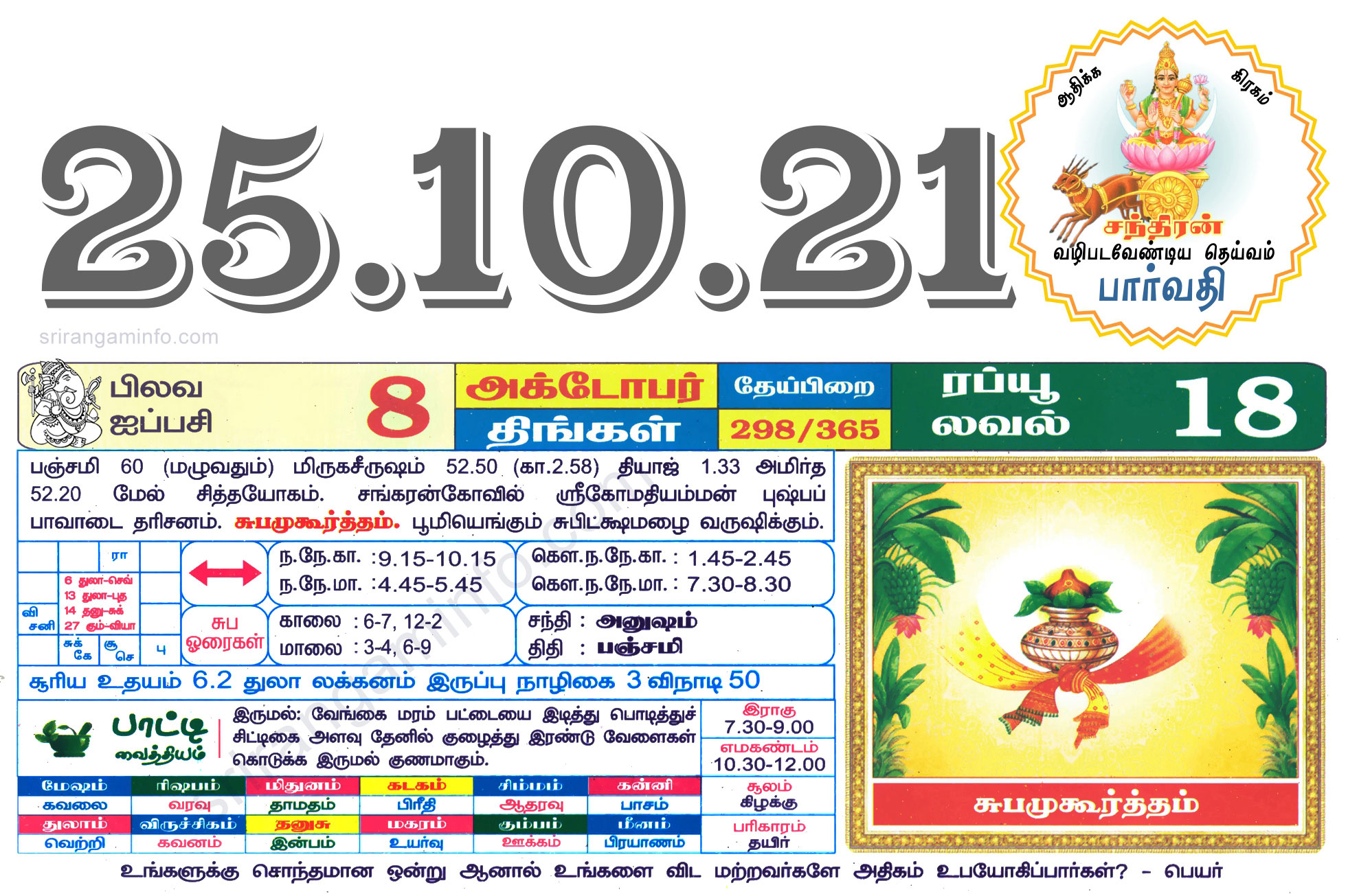 Tamil daily Calendar, Tamil Calendar