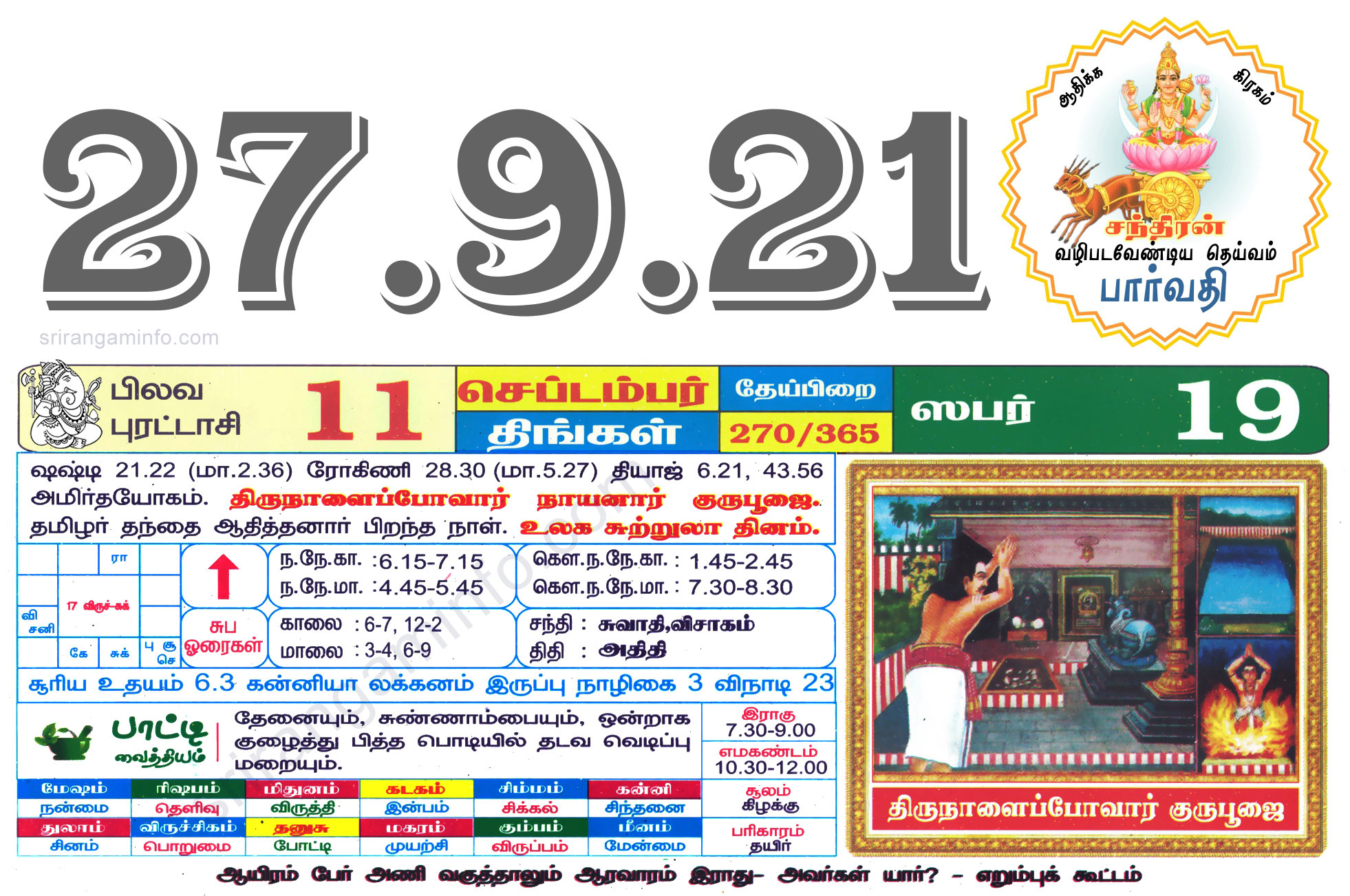 Tamil daily Calendar, Tamil Calendar