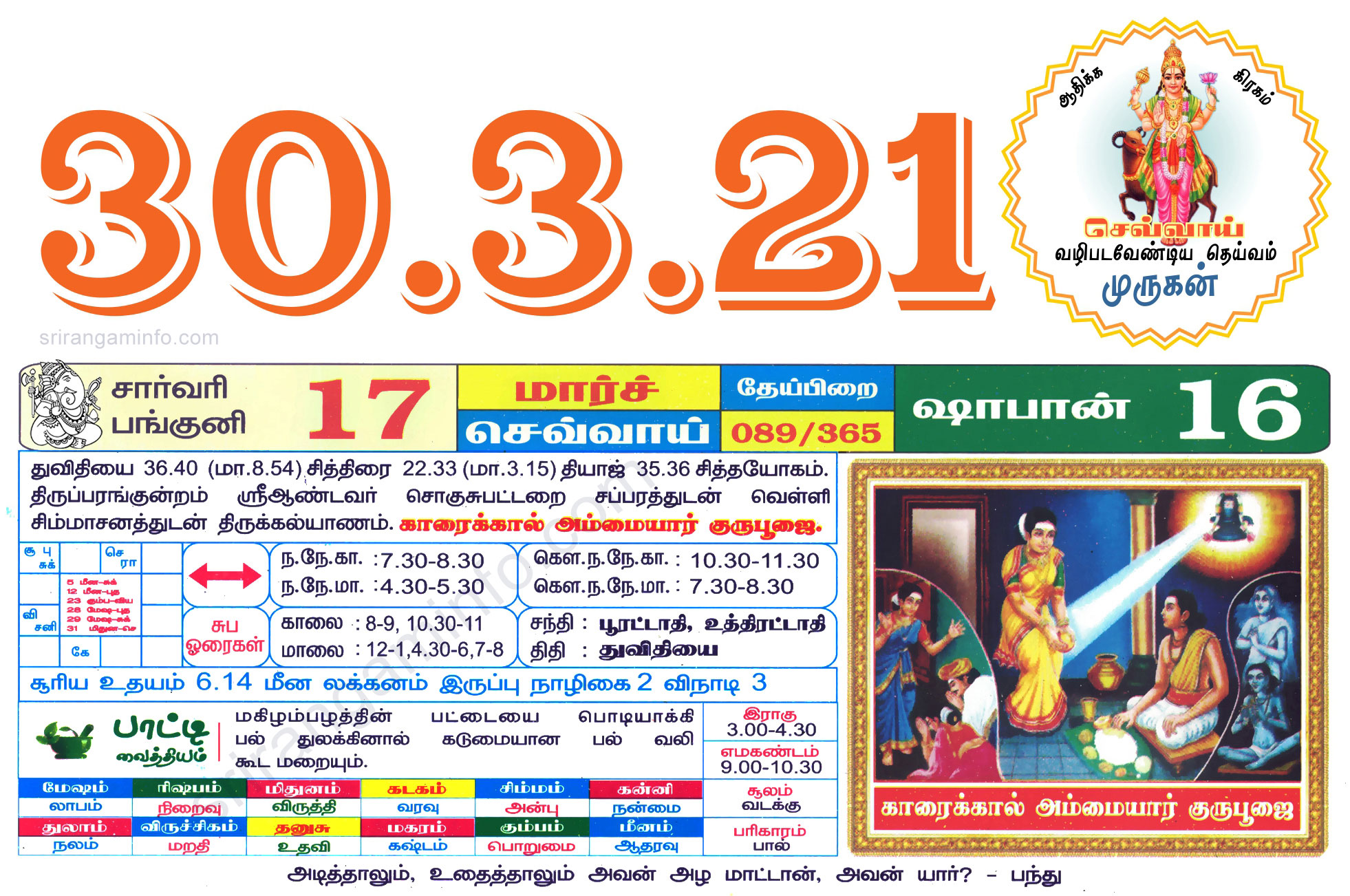 Tamil daily Calendar, Tamil Calendar