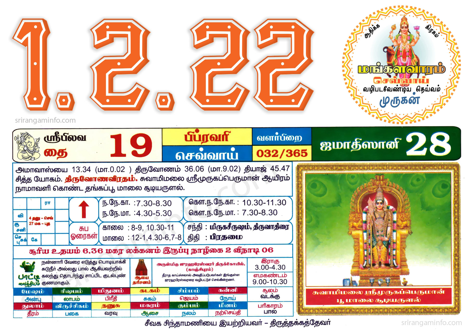 Tamil daily Calendar, Tamil Calendar