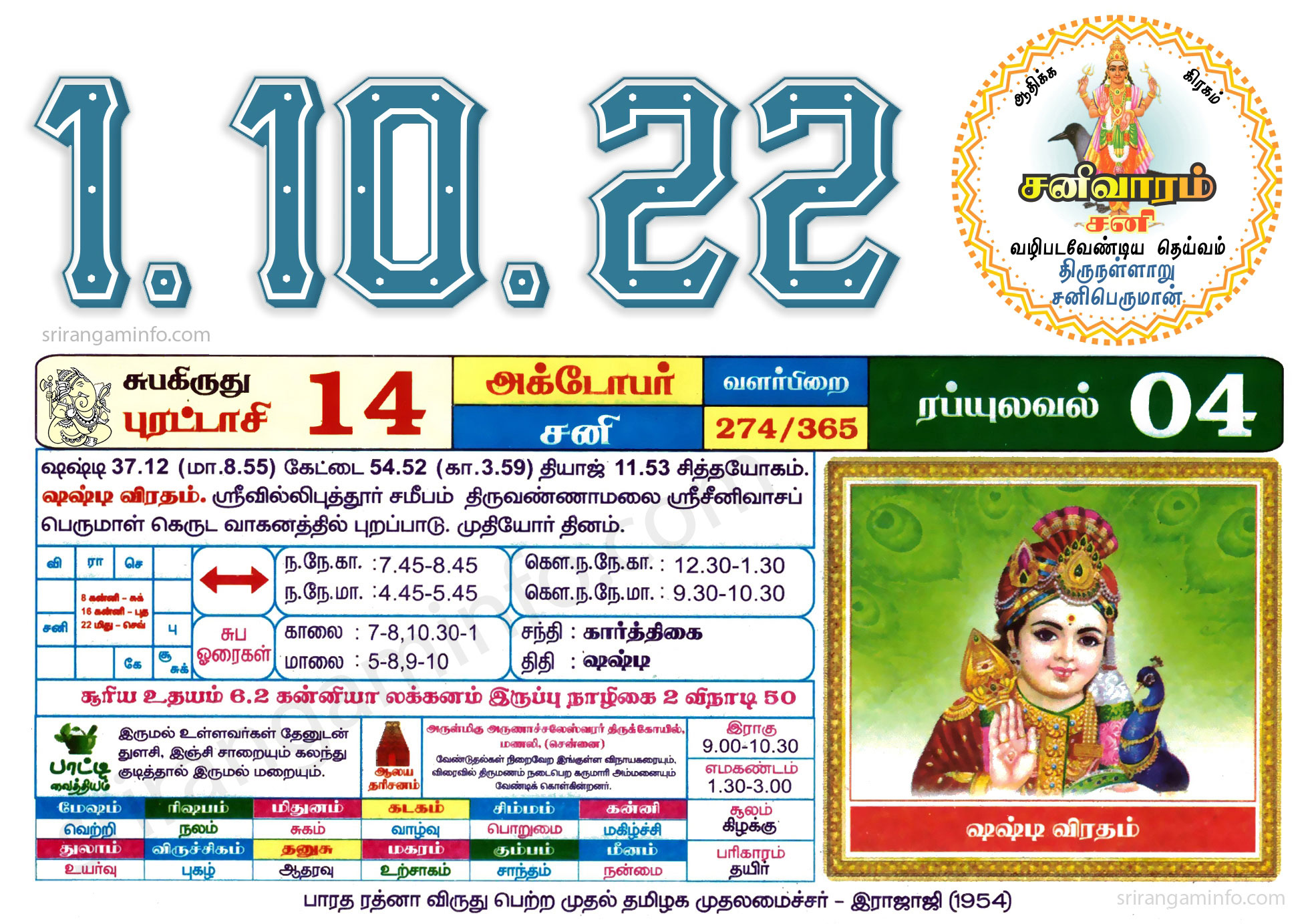 Tamil daily Calendar, Tamil Calendar