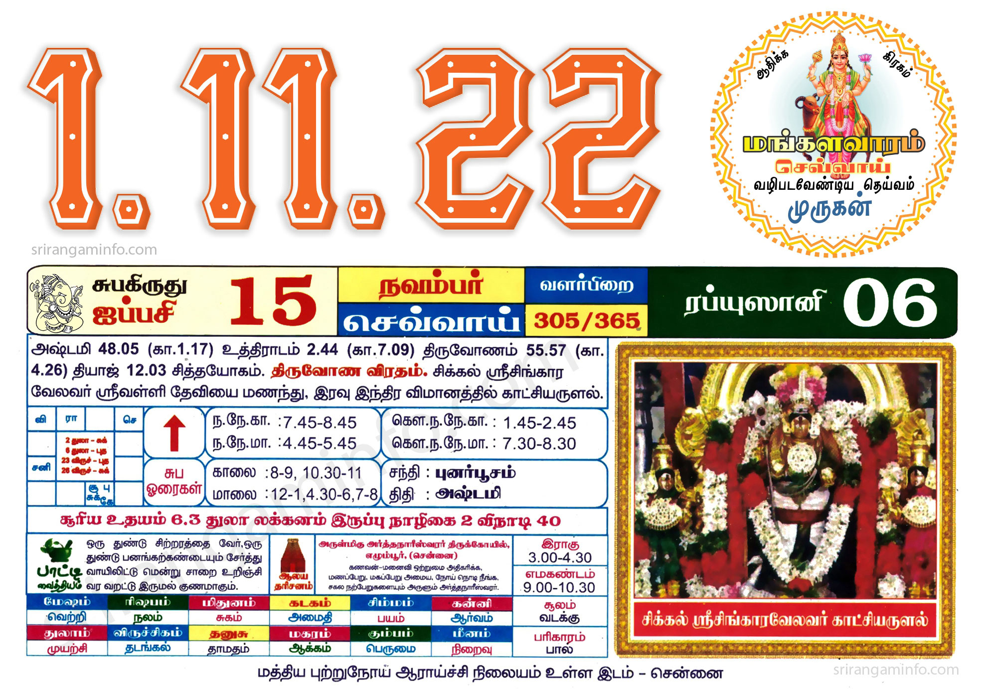 Tamil daily Calendar, Tamil Calendar