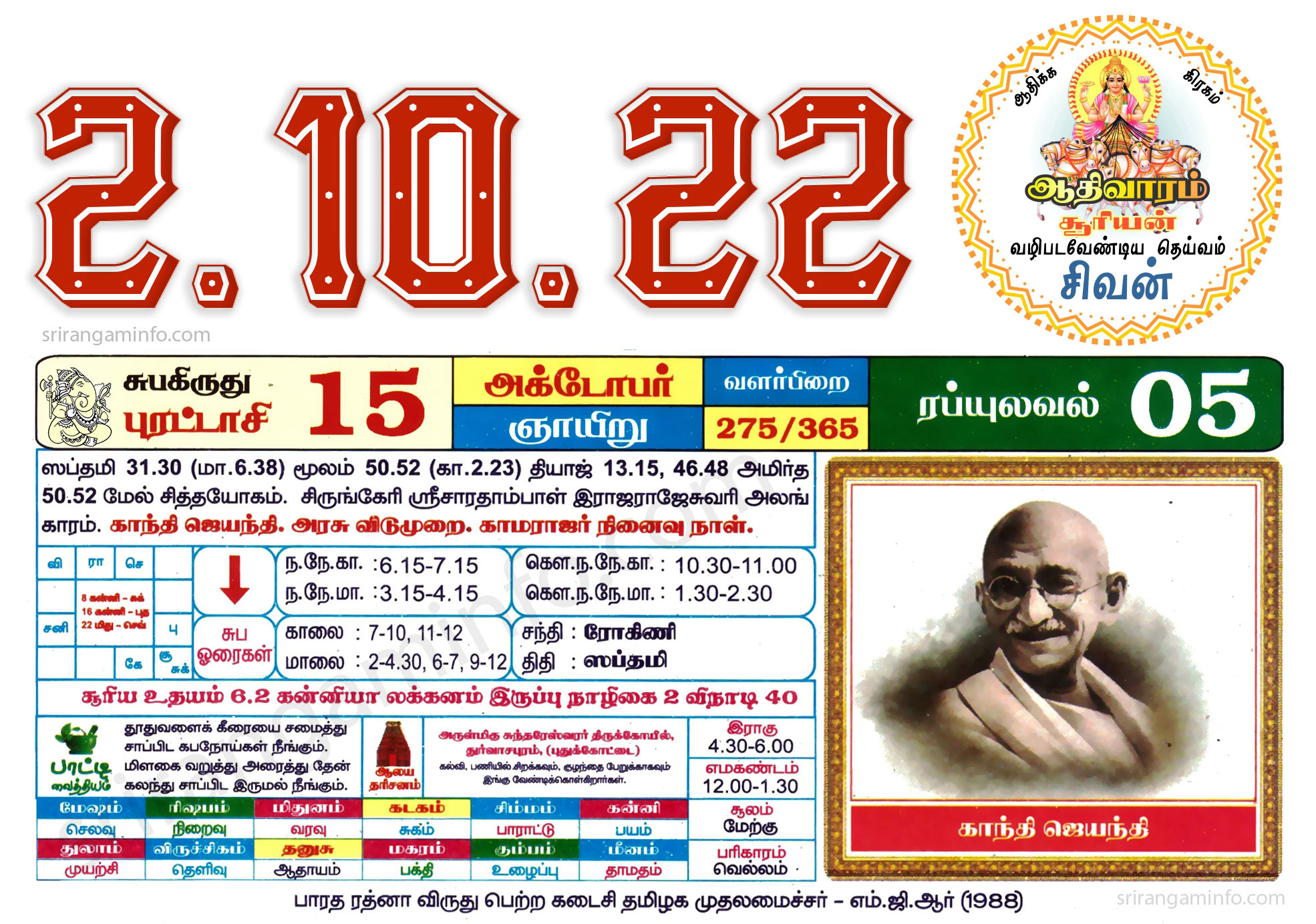 Tamil daily Calendar, Tamil Calendar