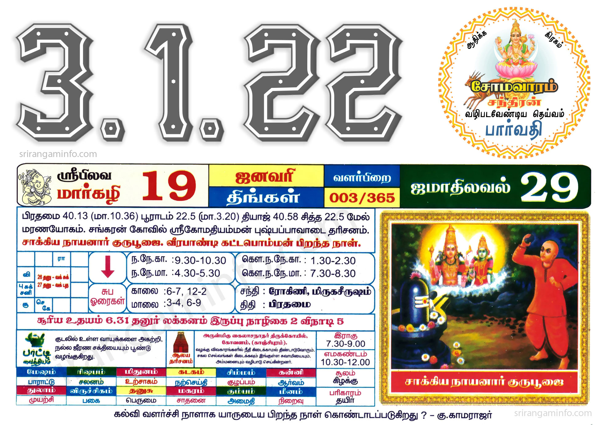 Tamil daily Calendar, Tamil Calendar