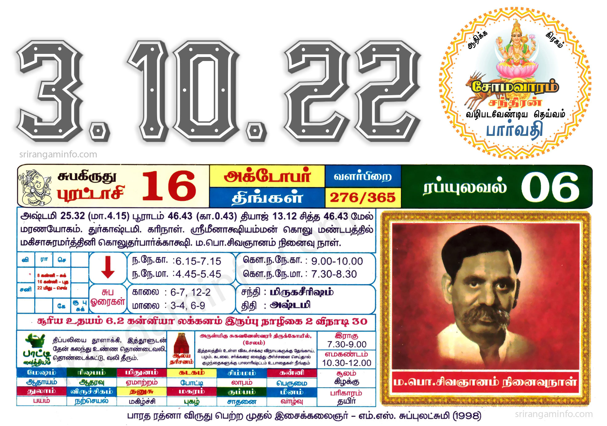 Tamil daily Calendar, Tamil Calendar