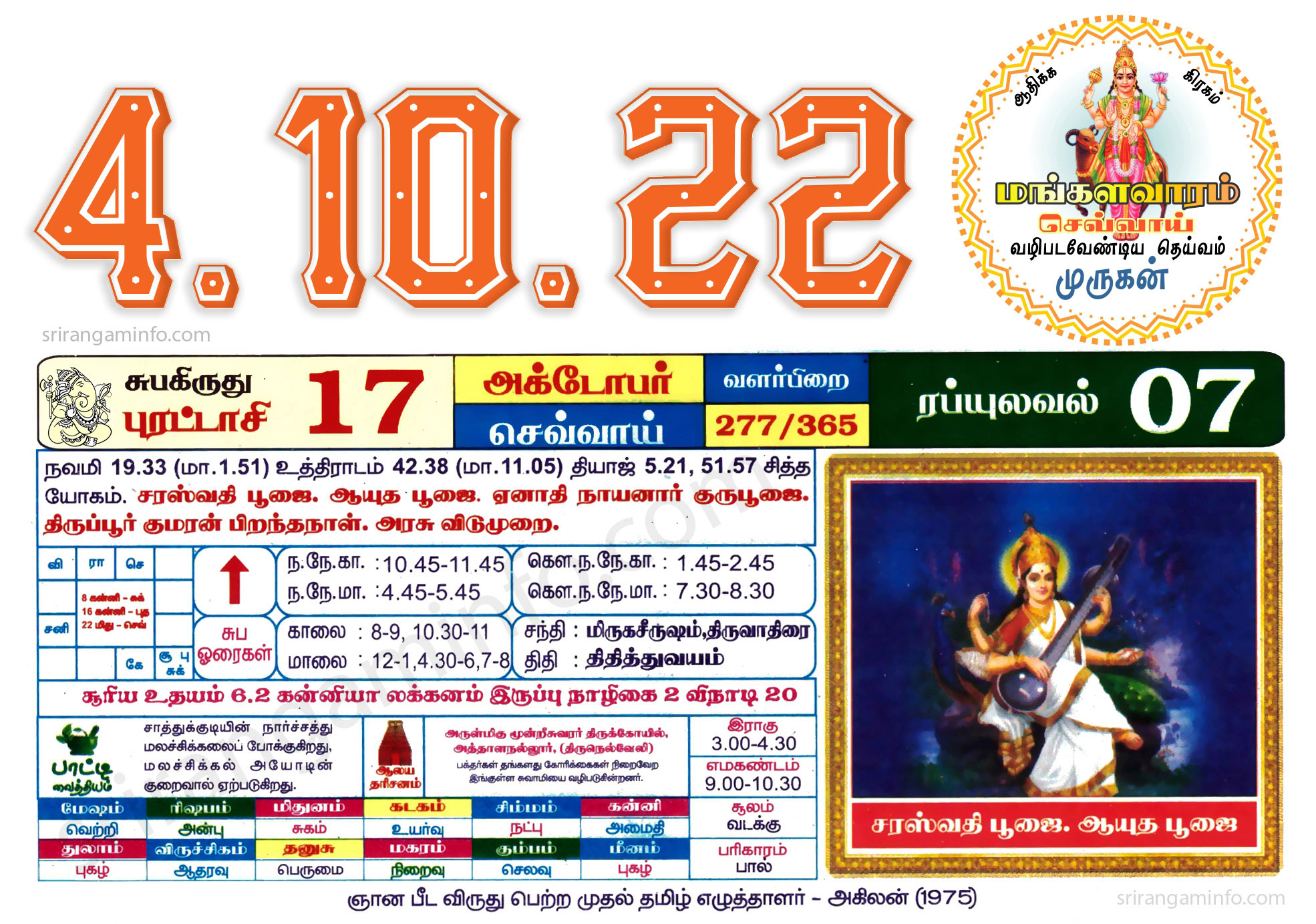 Tamil daily Calendar, Tamil Calendar