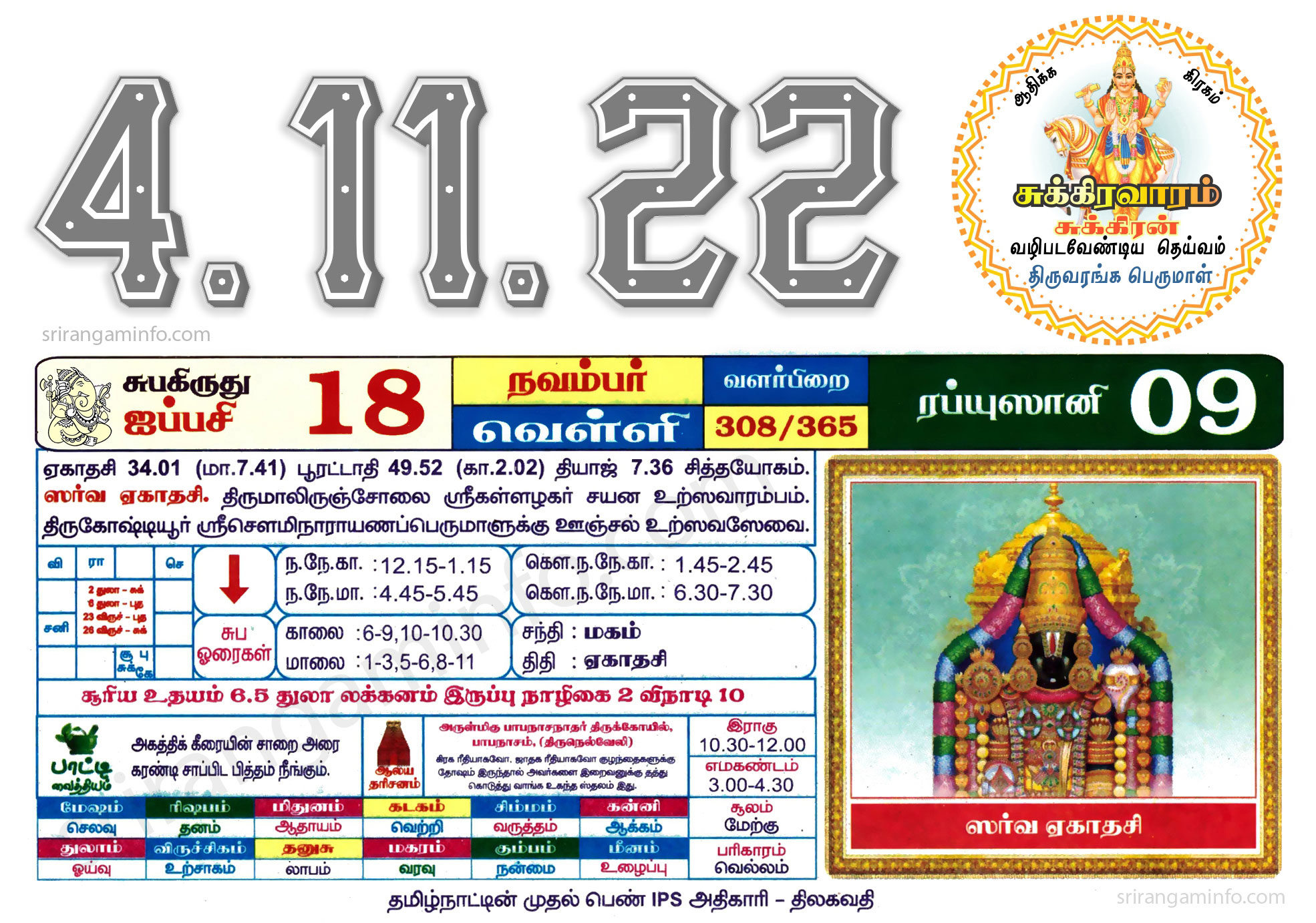 Tamil daily Calendar, Tamil Calendar