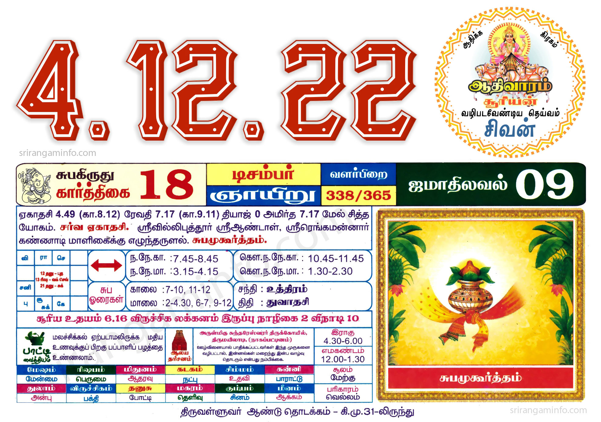 Tamil daily Calendar, Tamil Calendar