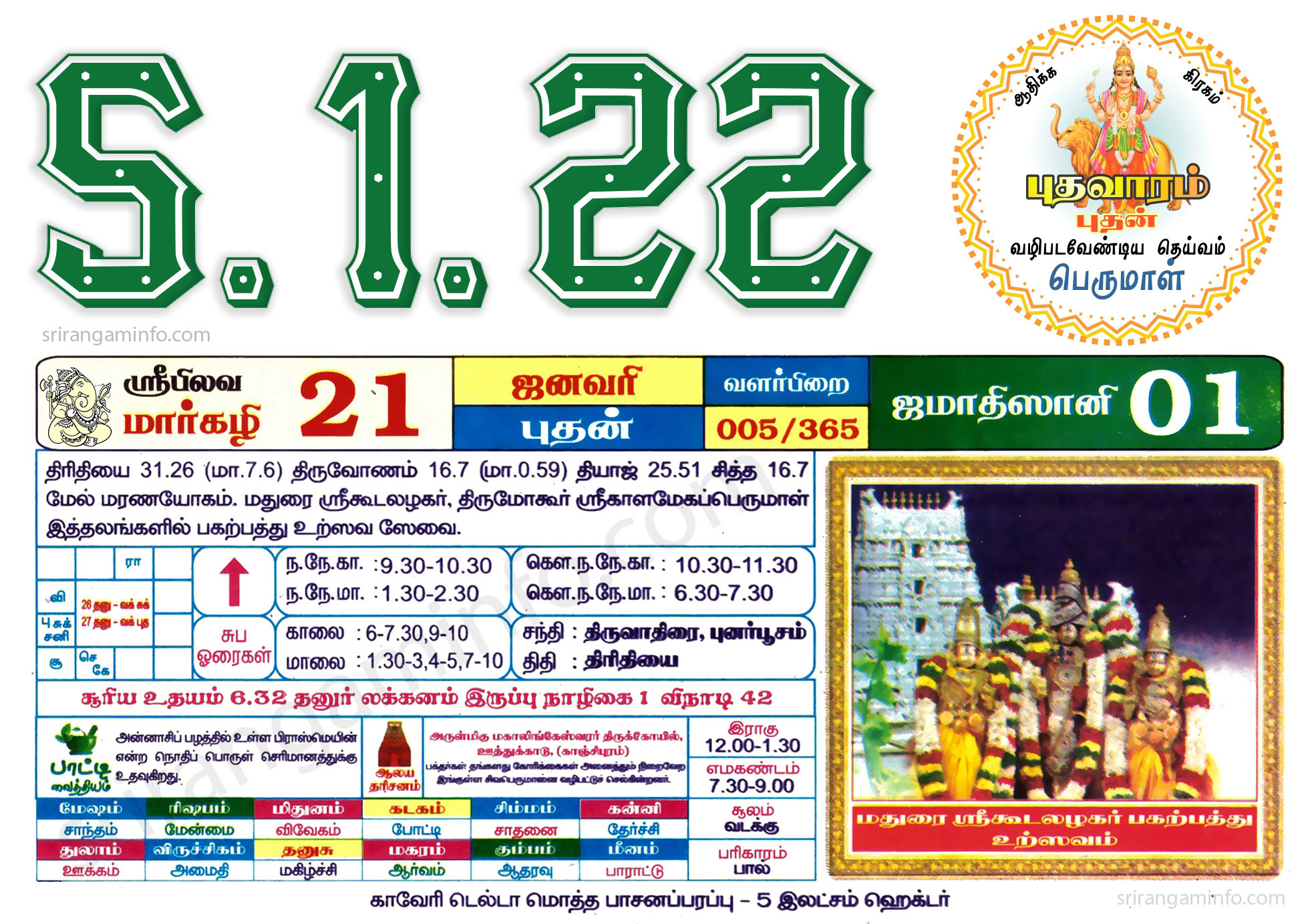 Tamil daily Calendar, Tamil Calendar