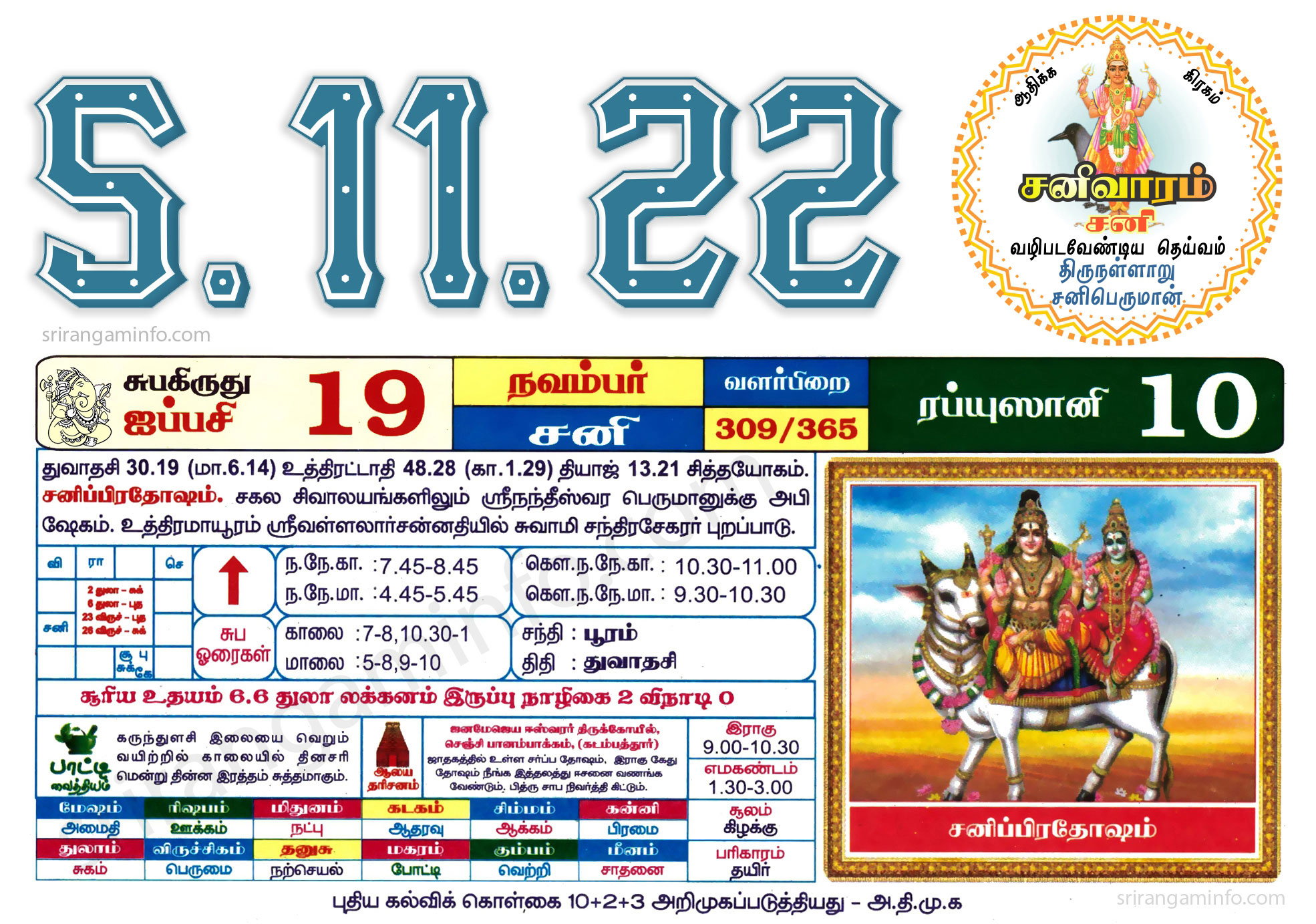 Tamil daily Calendar, Tamil Calendar