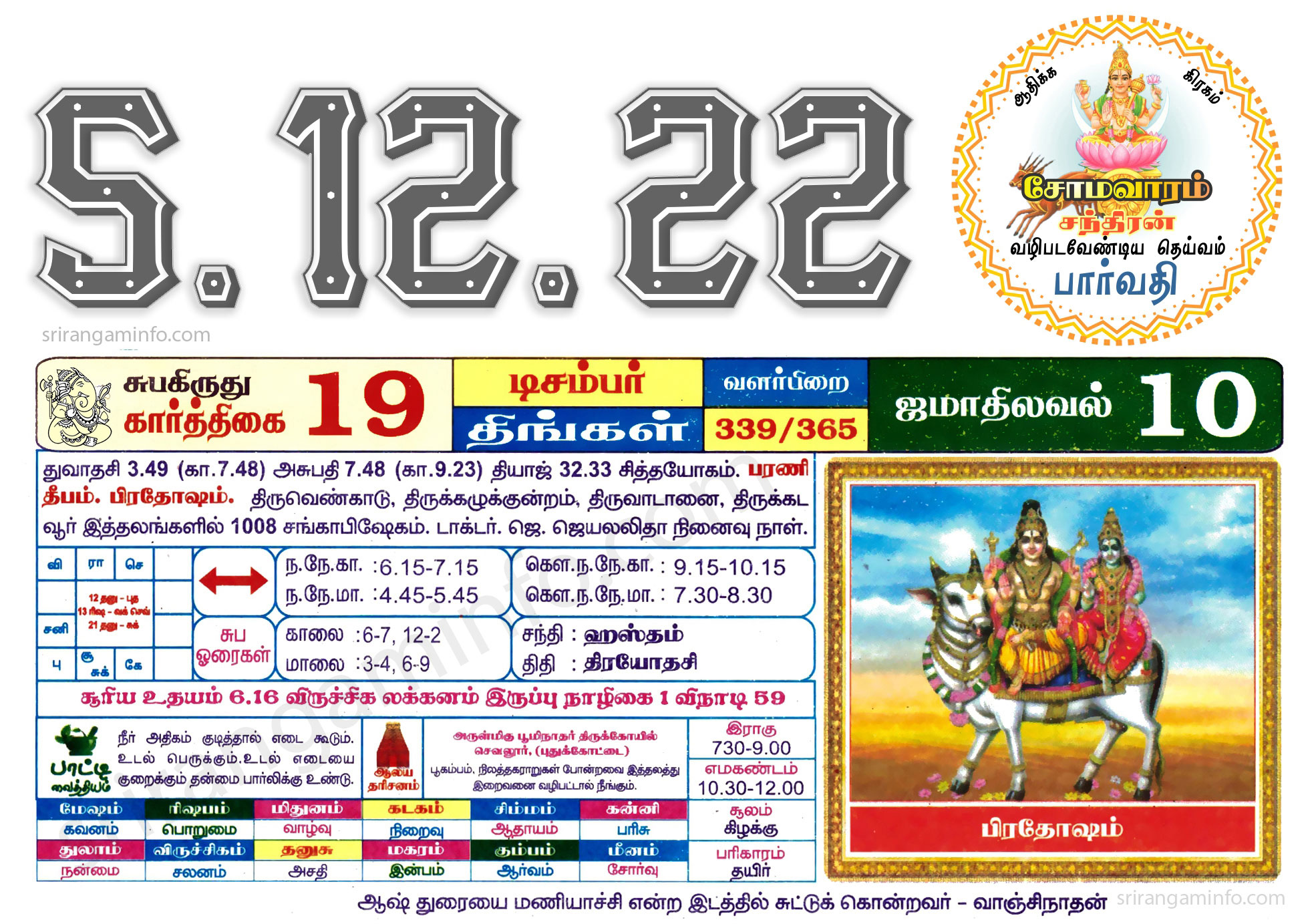 Tamil daily Calendar, Tamil Calendar