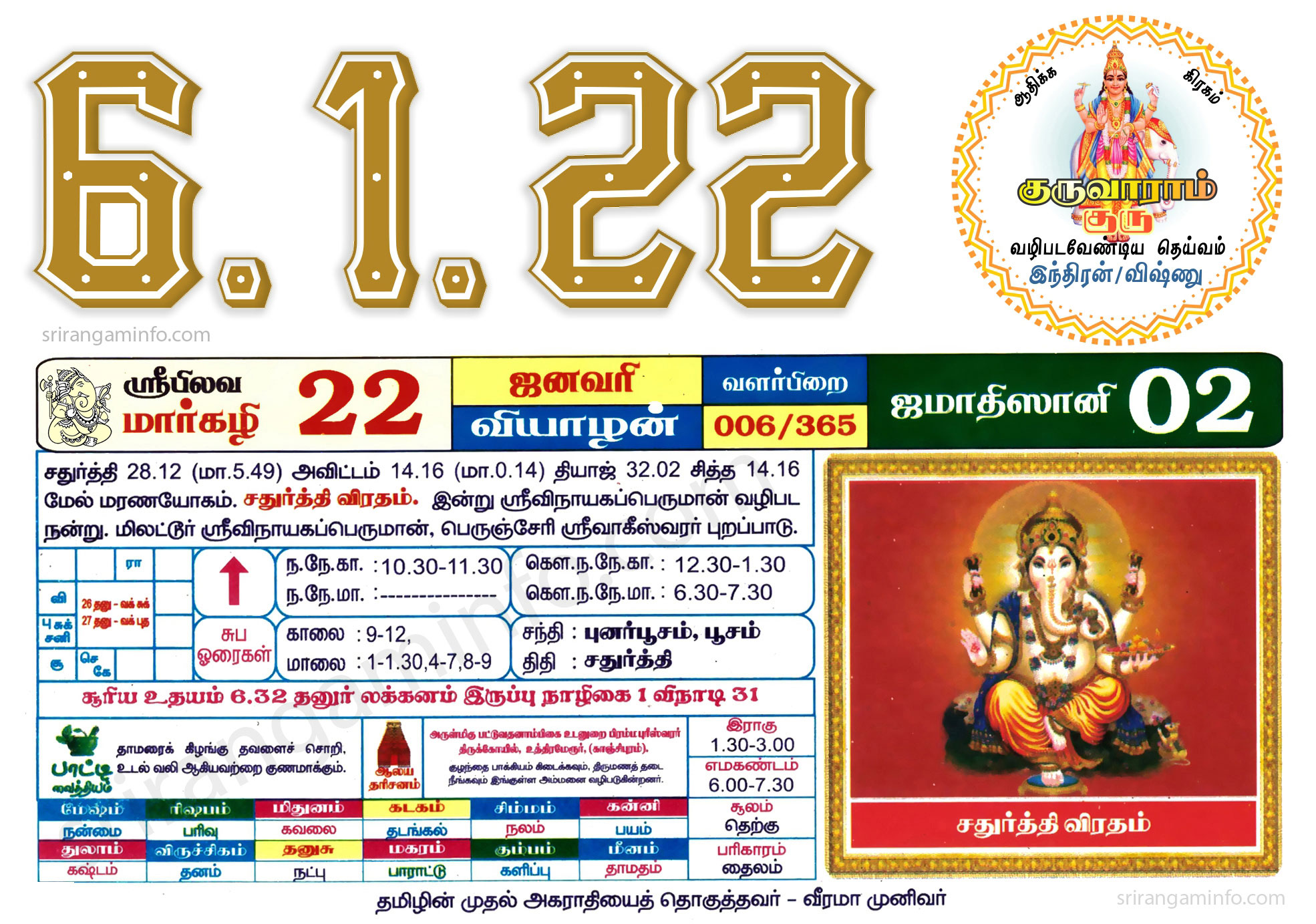Tamil daily Calendar, Tamil Calendar