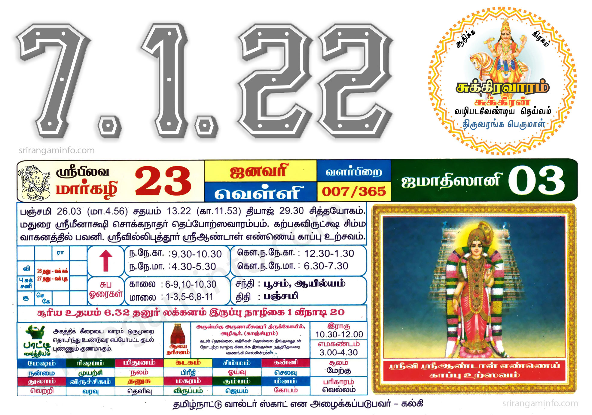 Tamil daily Calendar, Tamil Calendar