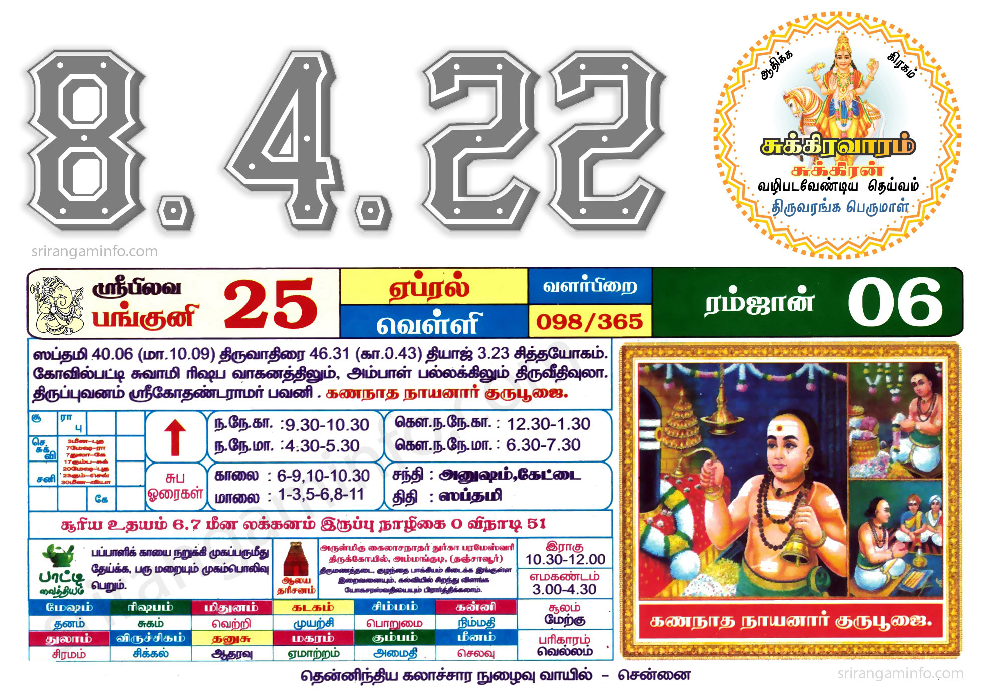 Tamil daily Calendar, Tamil Calendar