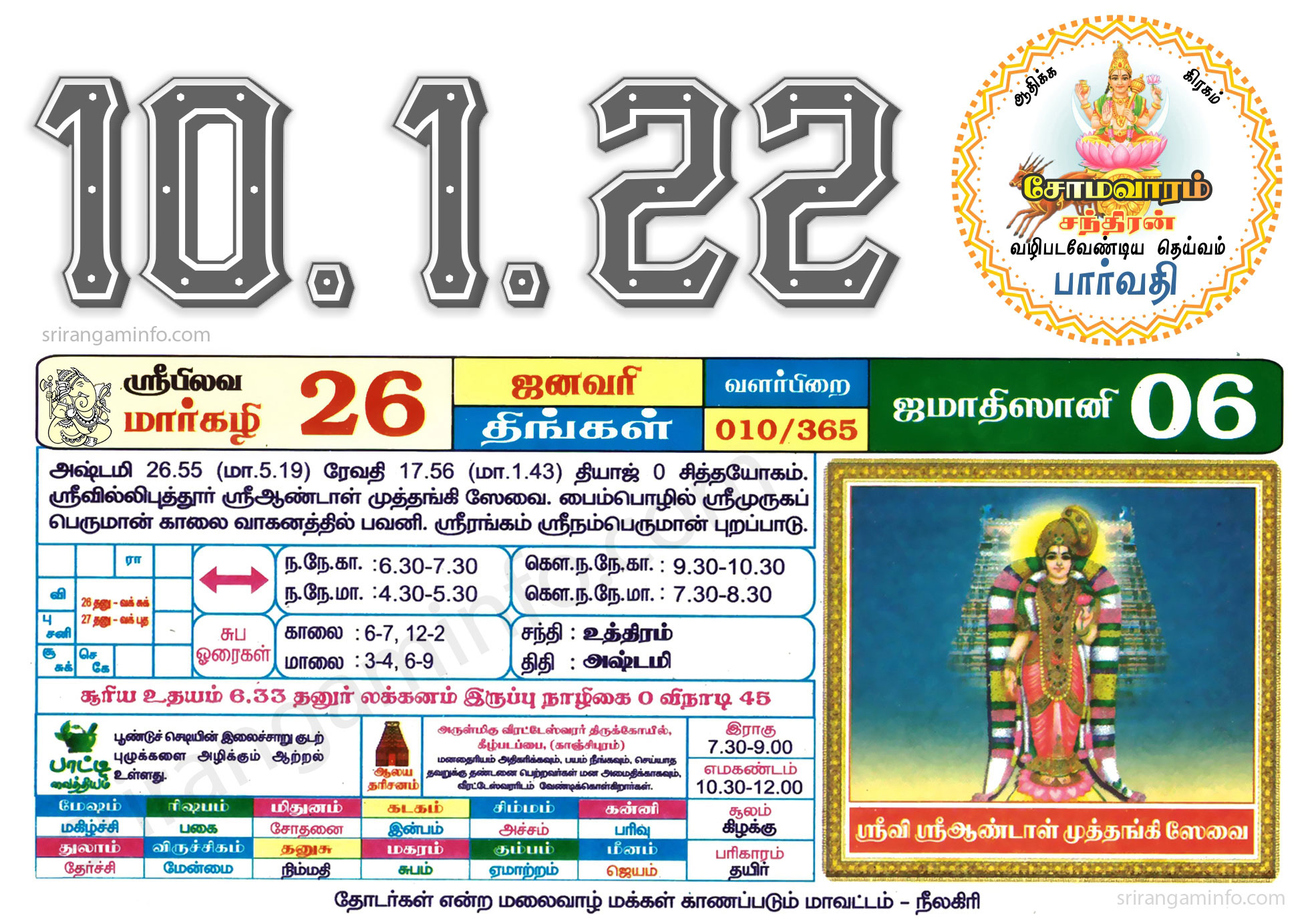 Tamil daily Calendar, Tamil Calendar