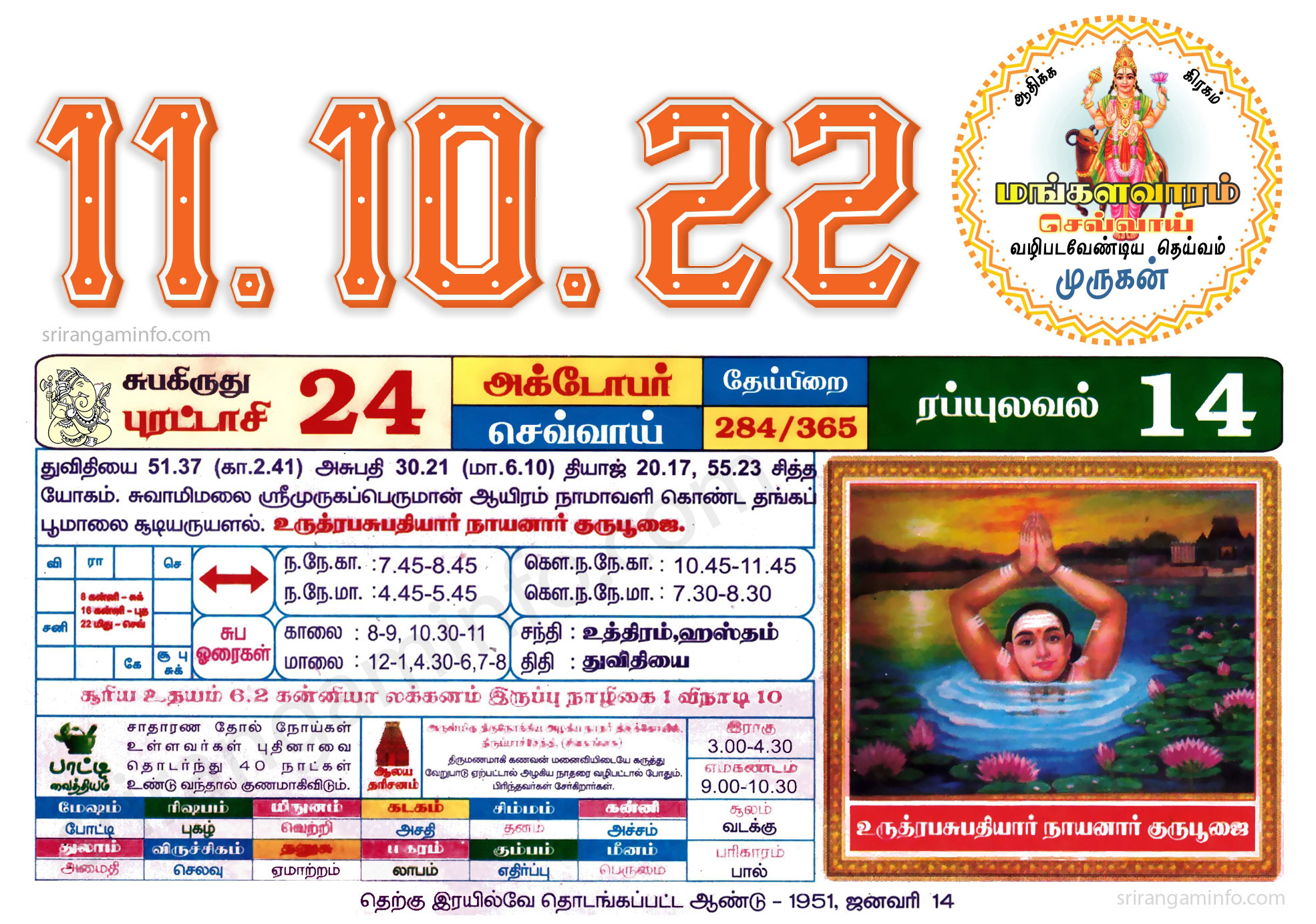 Tamil daily Calendar, Tamil Calendar