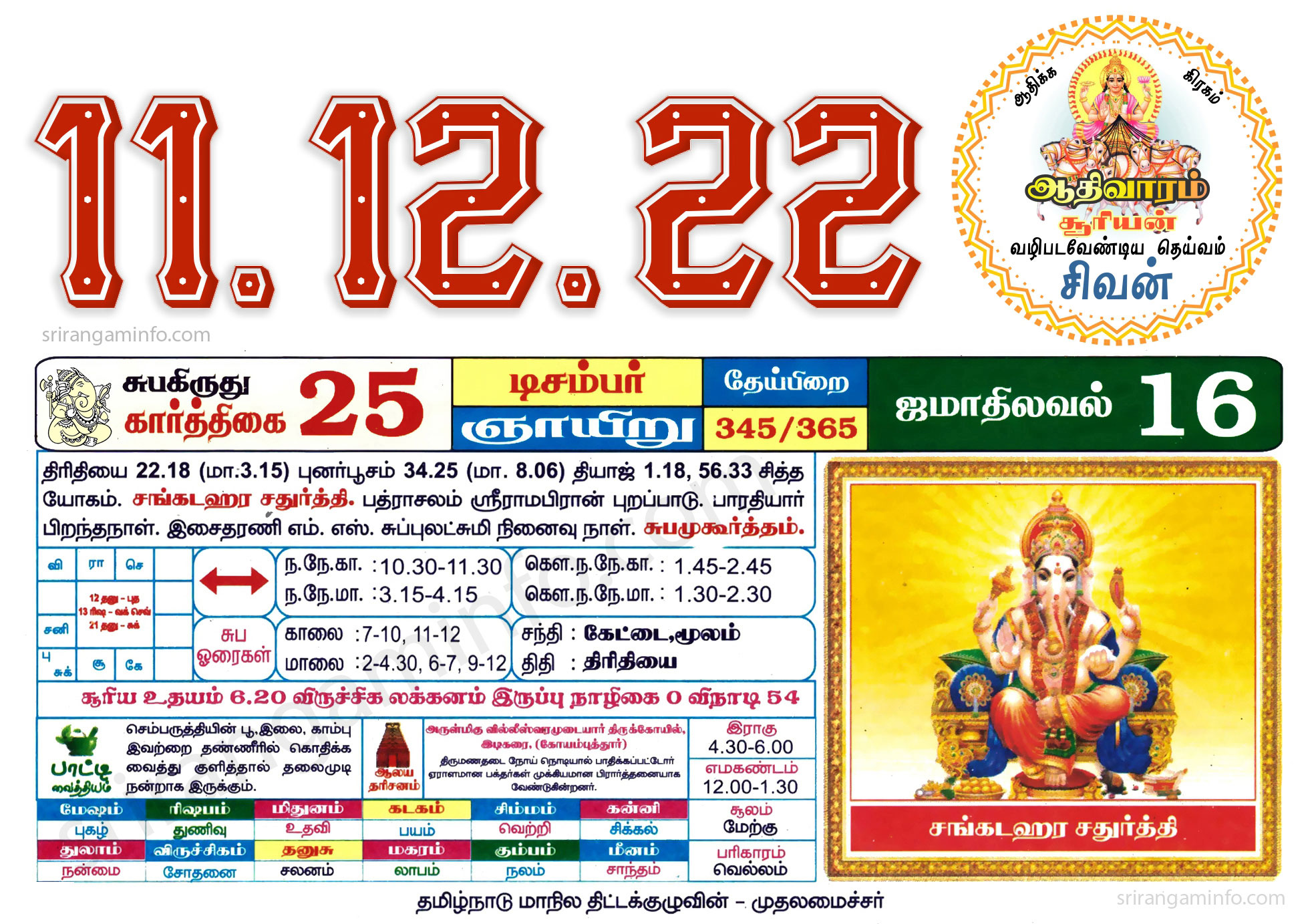 Tamil daily Calendar, Tamil Calendar