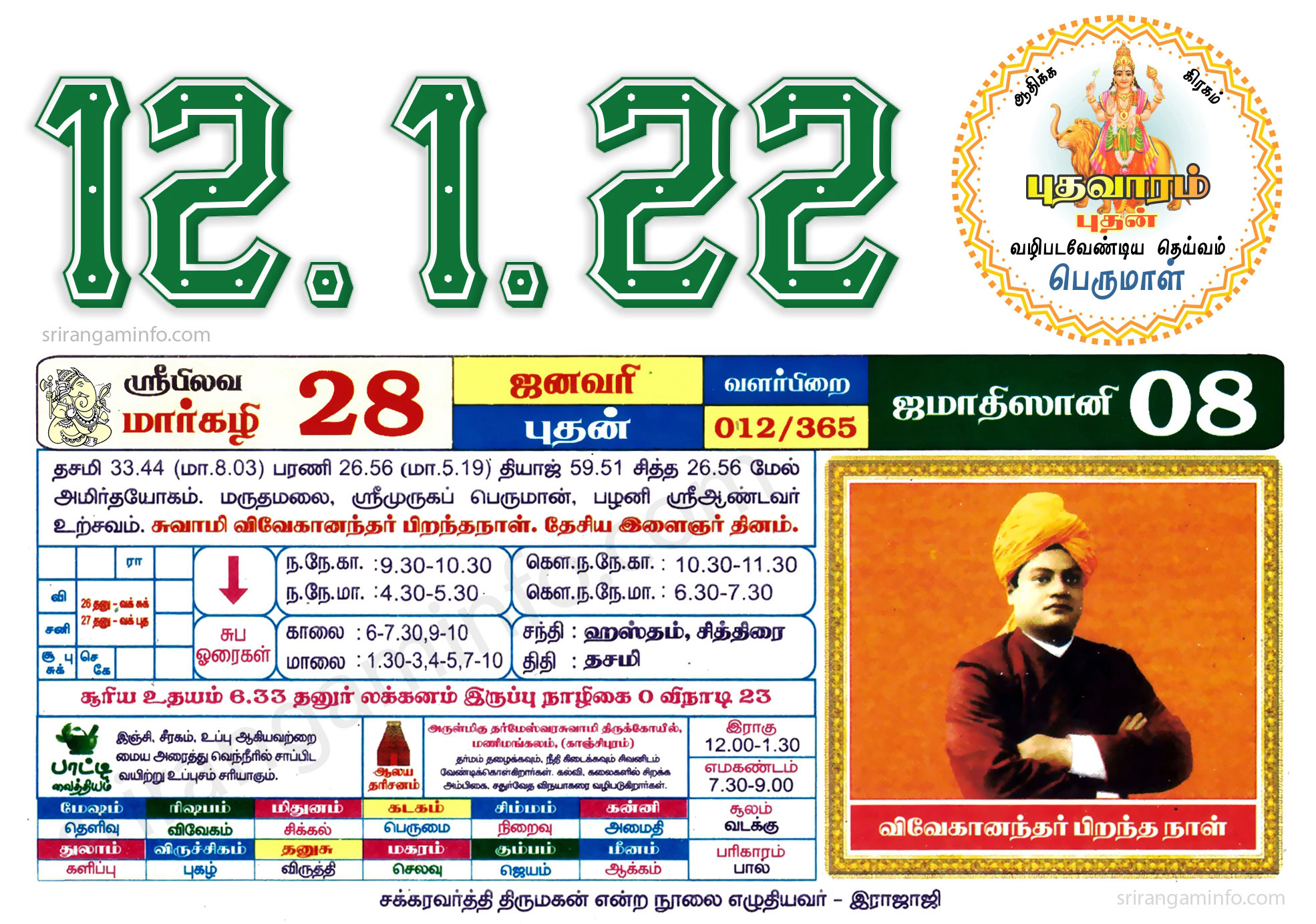 Tamil daily Calendar, Tamil Calendar