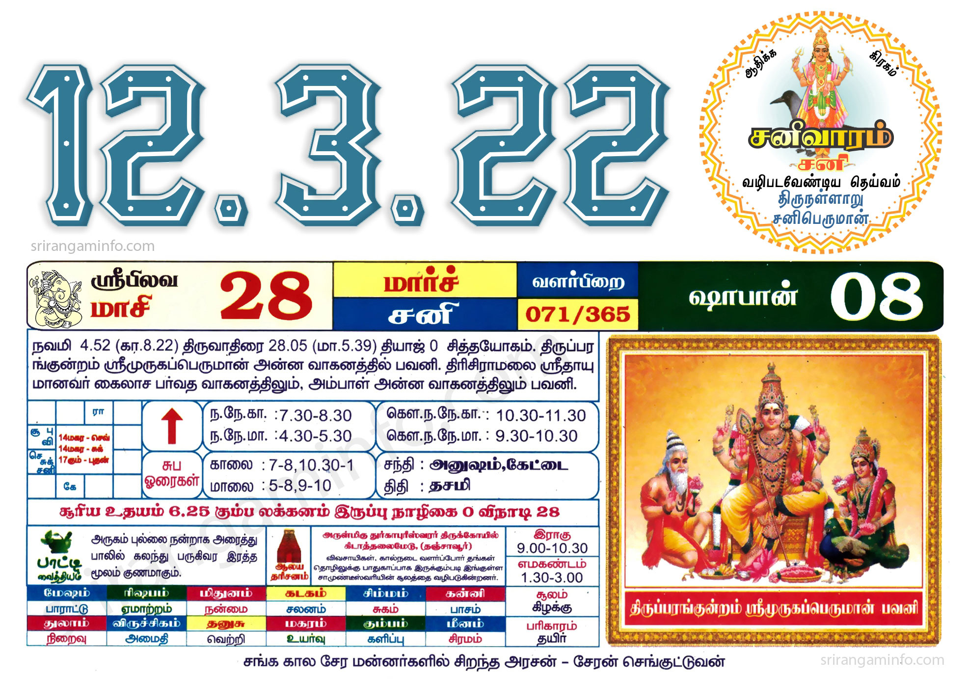 Tamil daily Calendar, Tamil Calendar