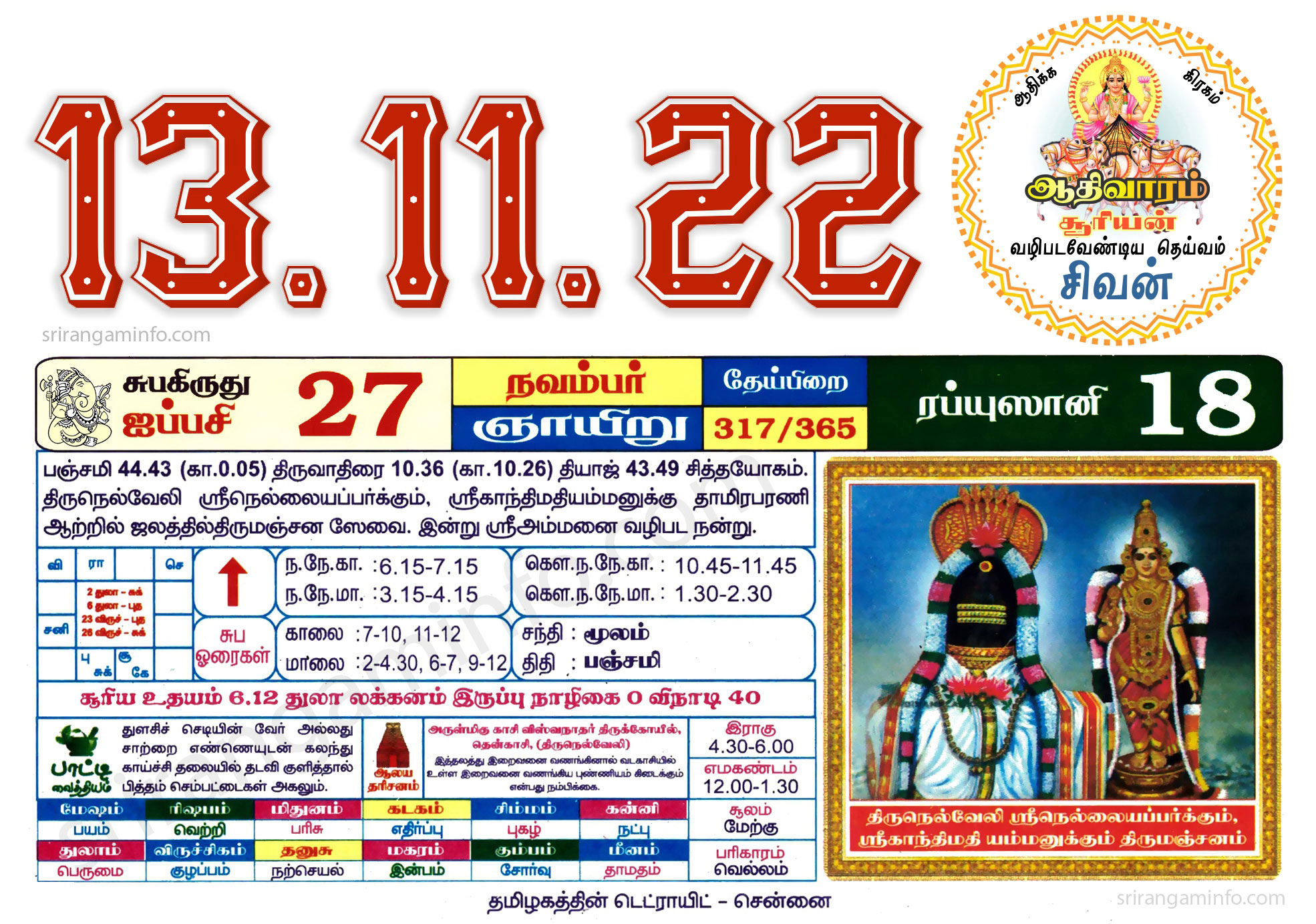 Tamil daily Calendar, Tamil Calendar
