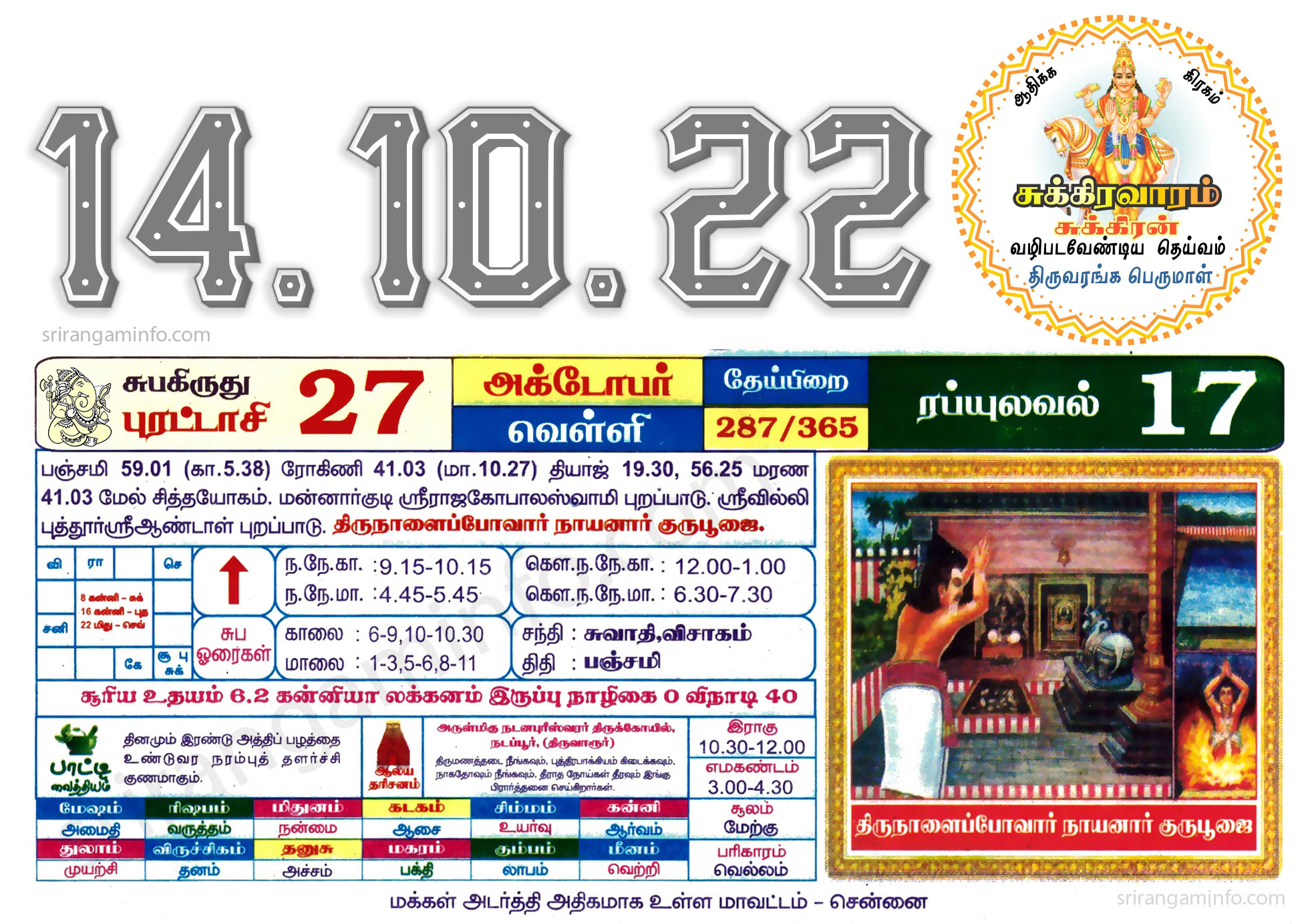 Tamil daily Calendar, Tamil Calendar