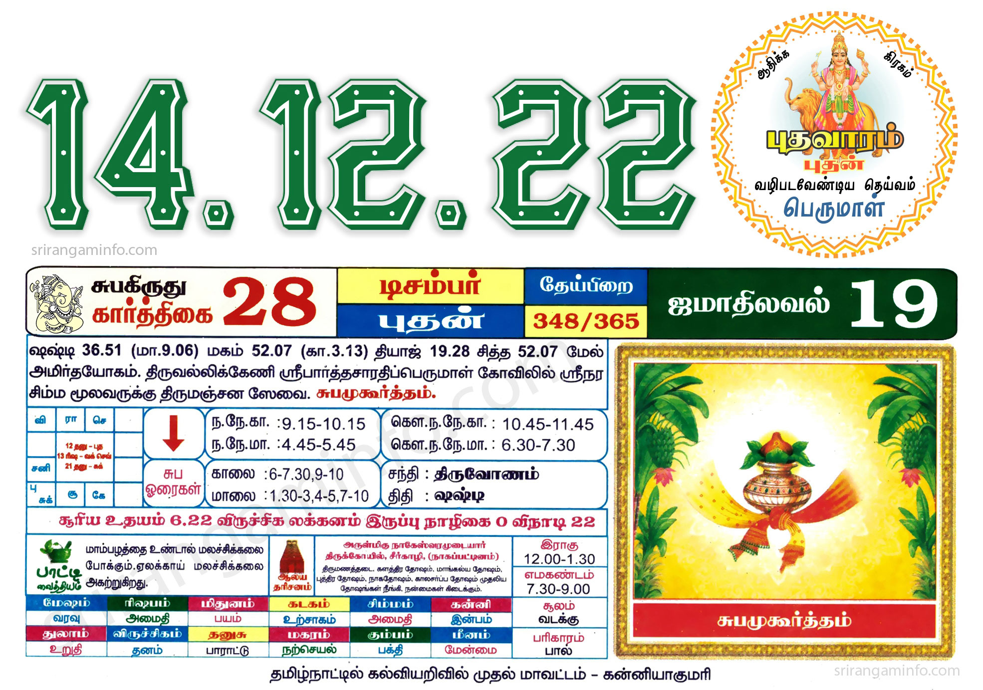 Tamil daily Calendar, Tamil Calendar