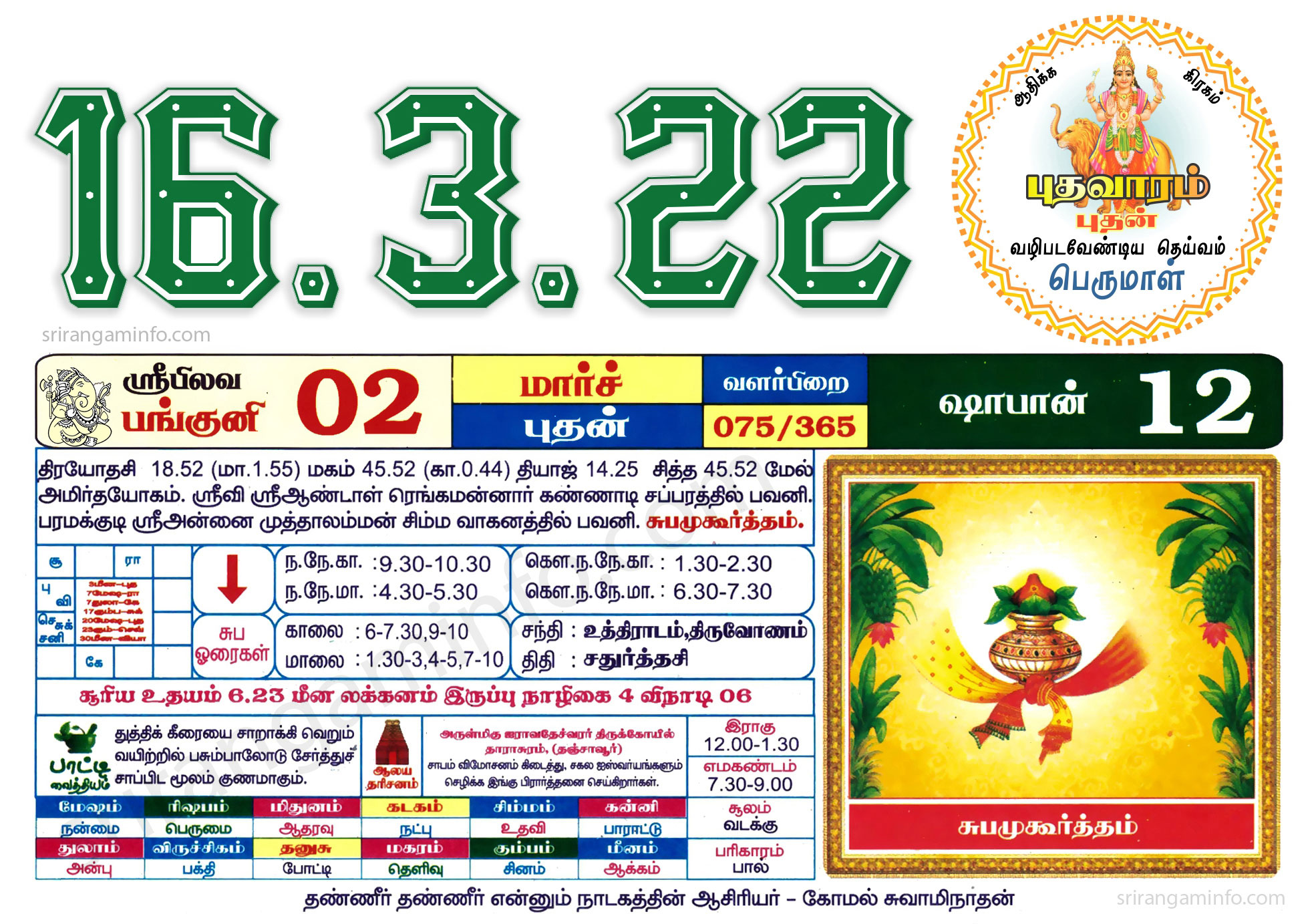 Tamil daily Calendar, Tamil Calendar