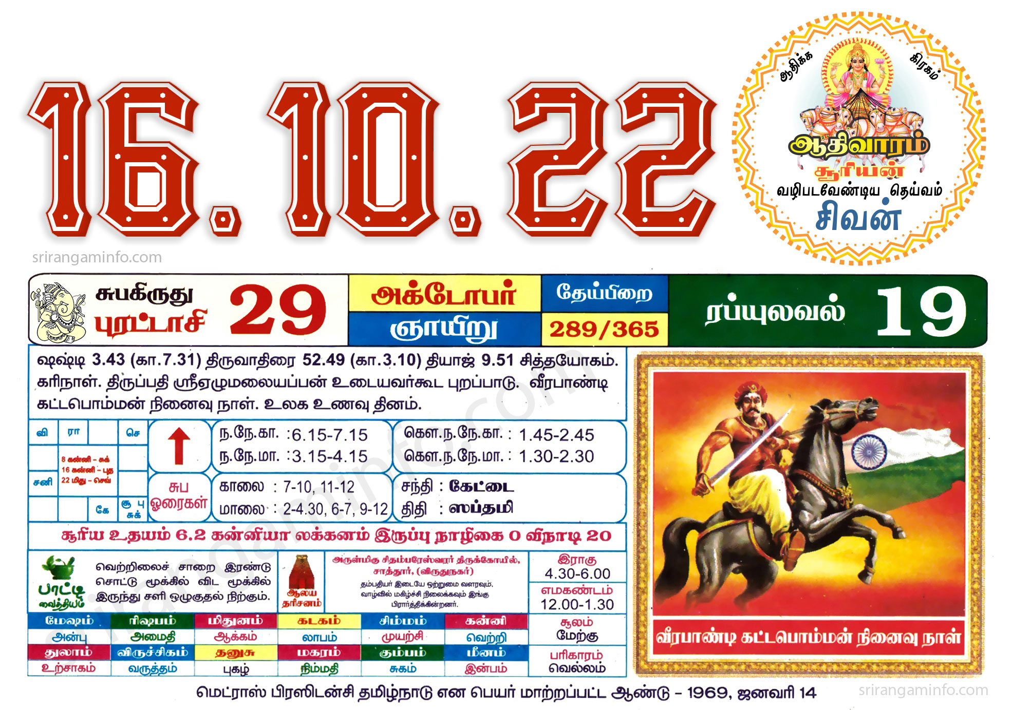 Tamil daily Calendar, Tamil Calendar