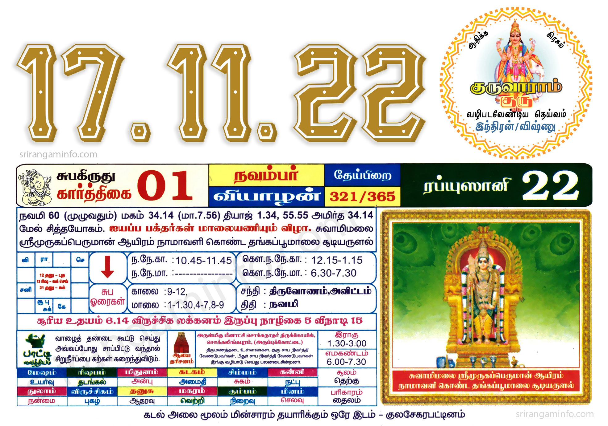 Tamil daily Calendar, Tamil Calendar