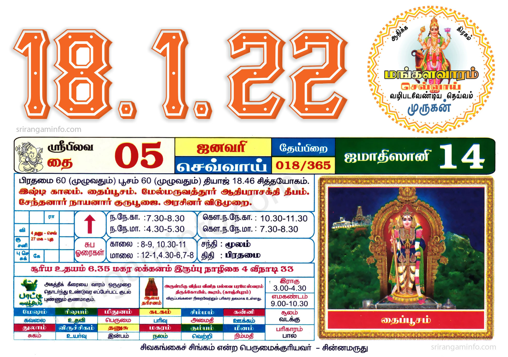 Tamil daily Calendar, Tamil Calendar