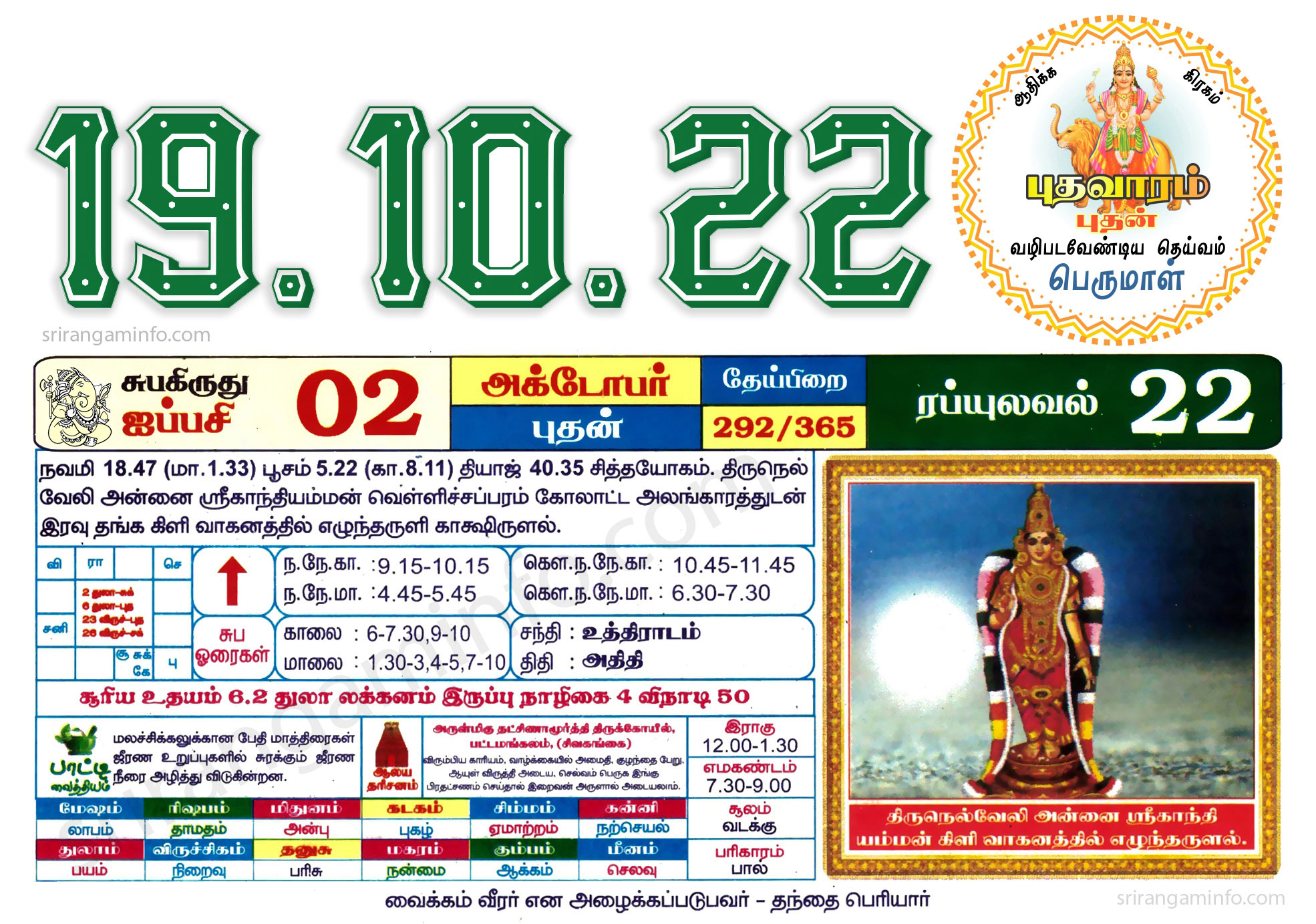 Tamil daily Calendar, Tamil Calendar