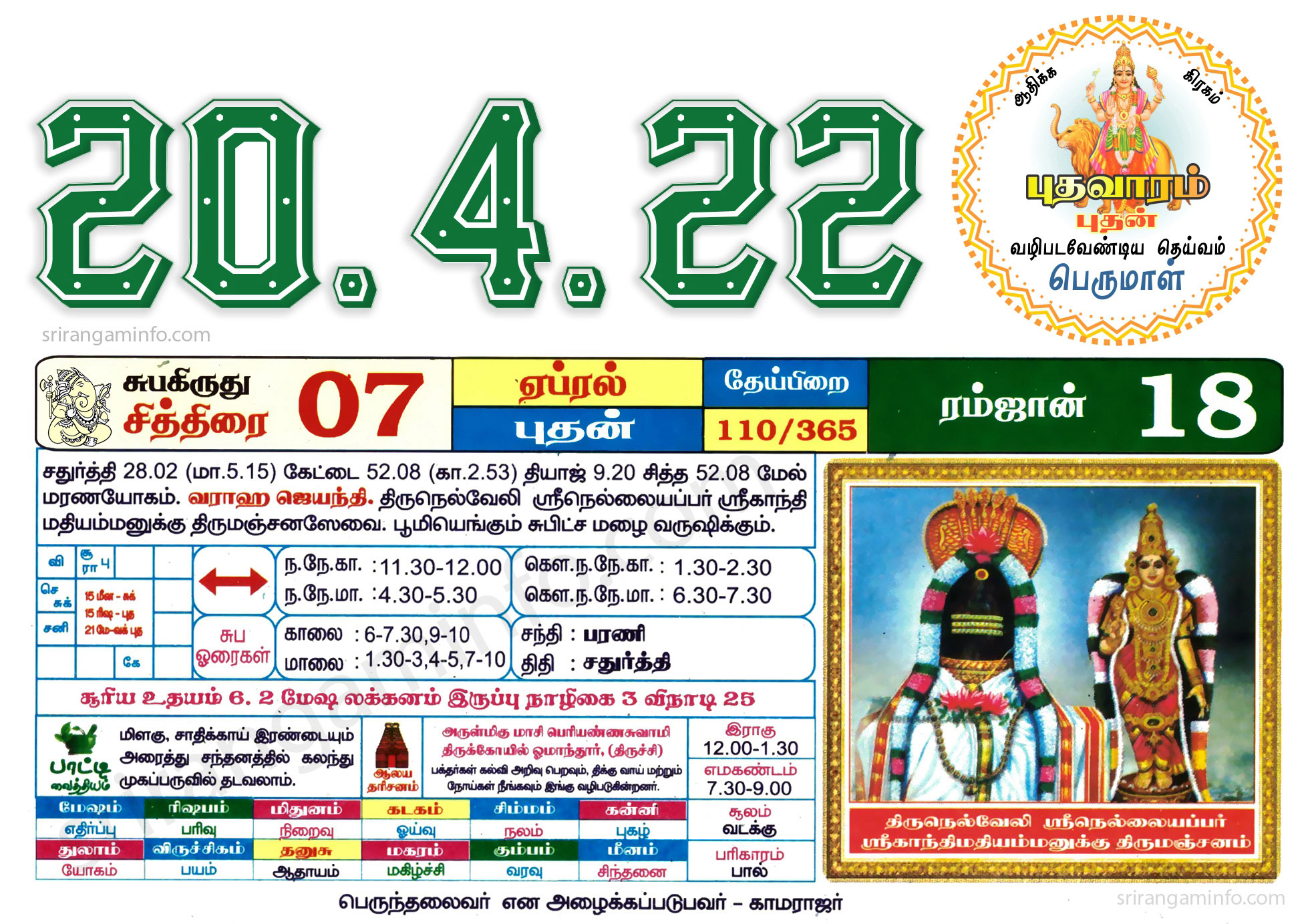 Tamil daily Calendar, Tamil Calendar