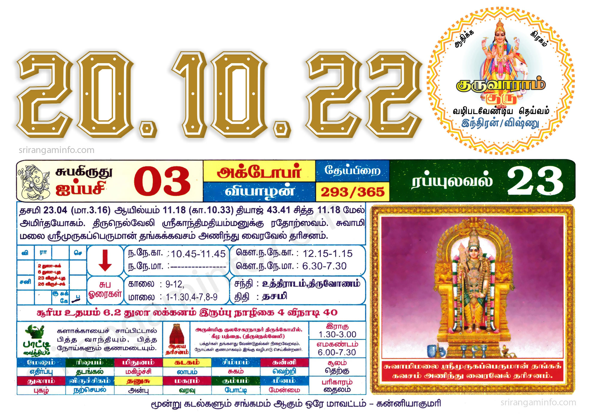 Tamil daily Calendar, Tamil Calendar