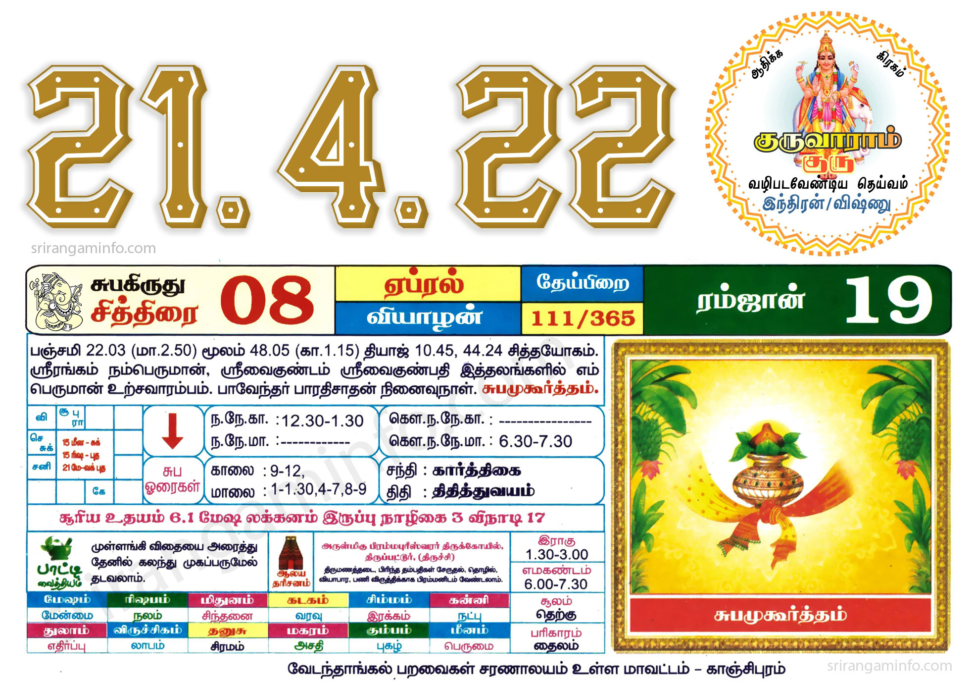Tamil daily Calendar, Tamil Calendar