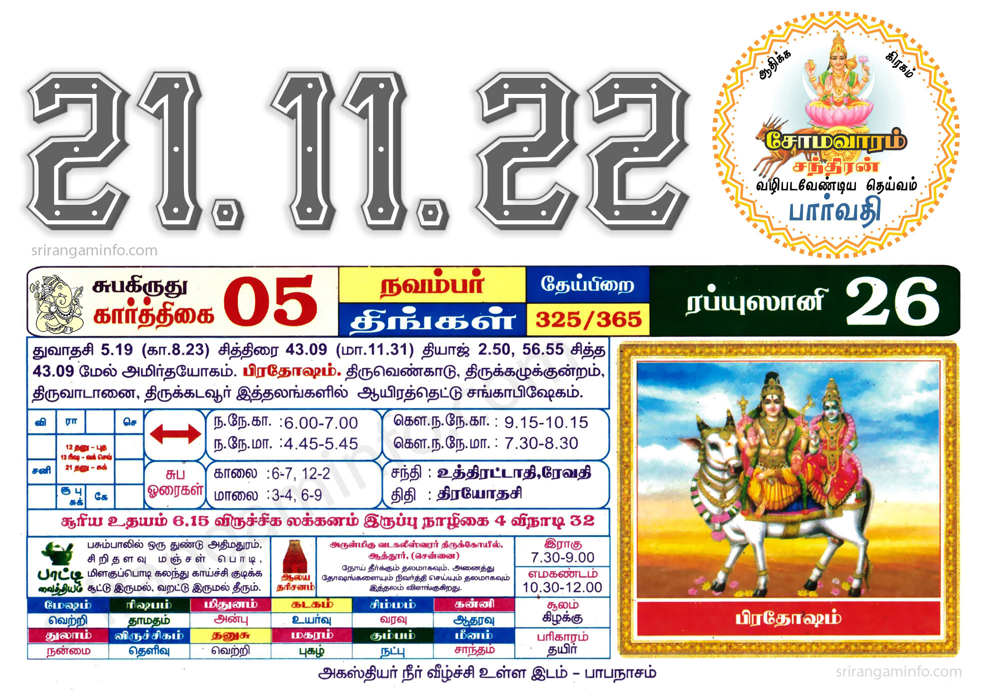 Tamil daily Calendar, Tamil Calendar