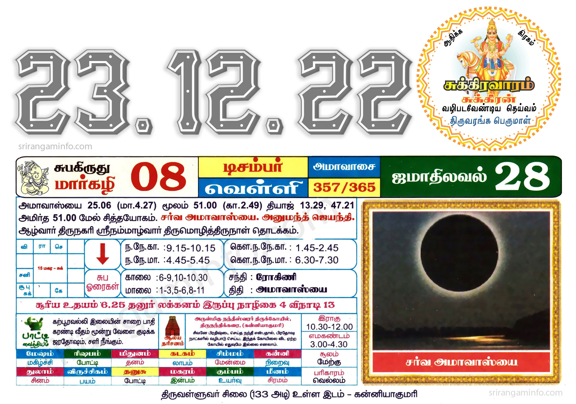 Tamil daily Calendar, Tamil Calendar