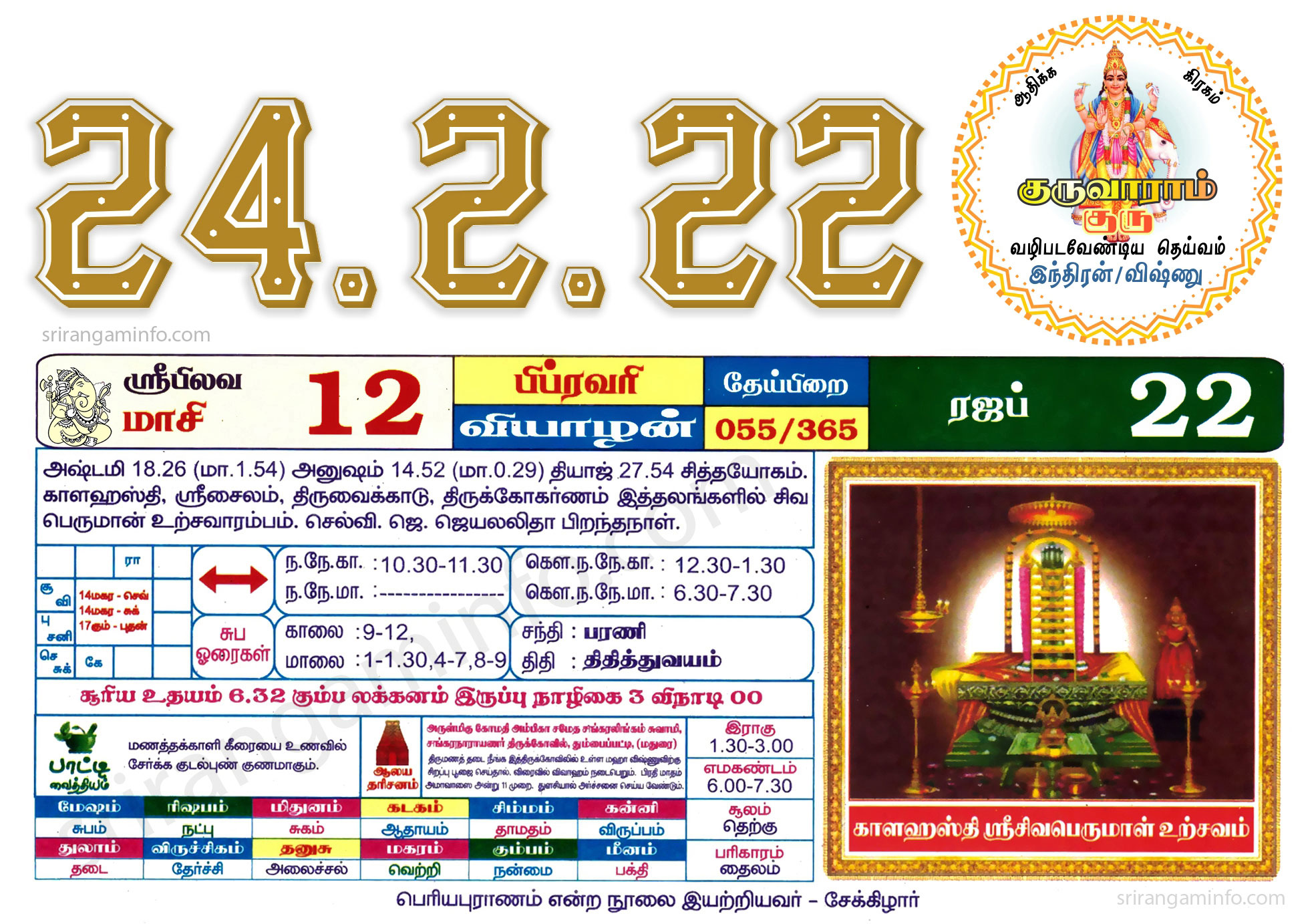 Tamil daily Calendar, Tamil Calendar
