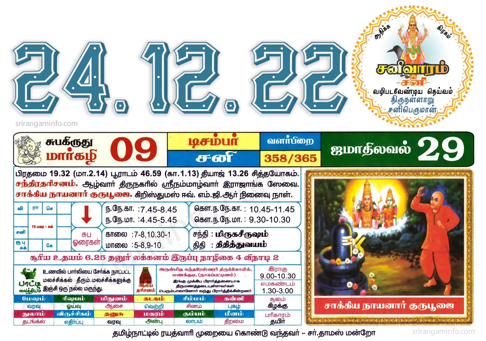 Tamil daily Calendar, Tamil Calendar