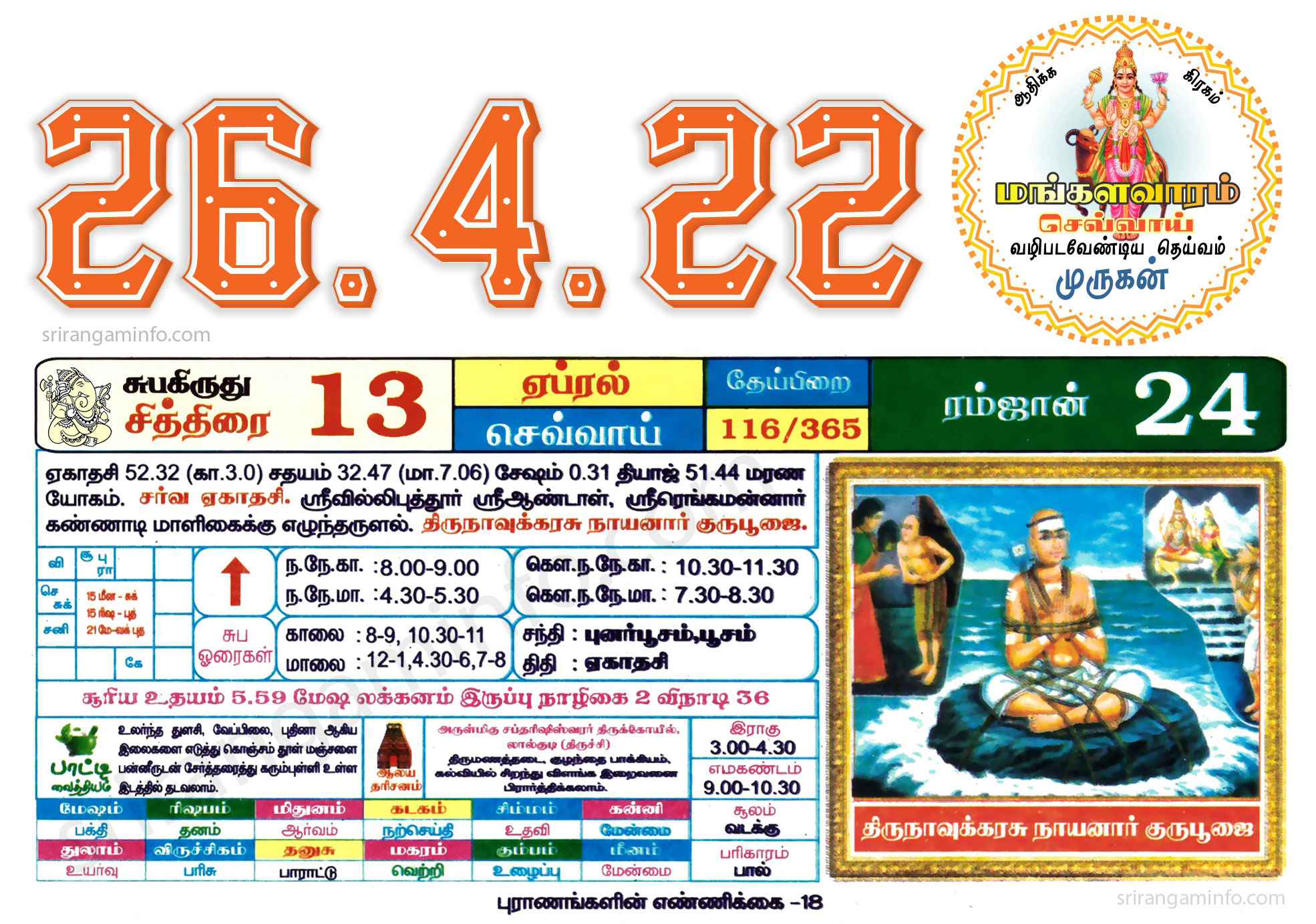 Tamil daily Calendar, Tamil Calendar