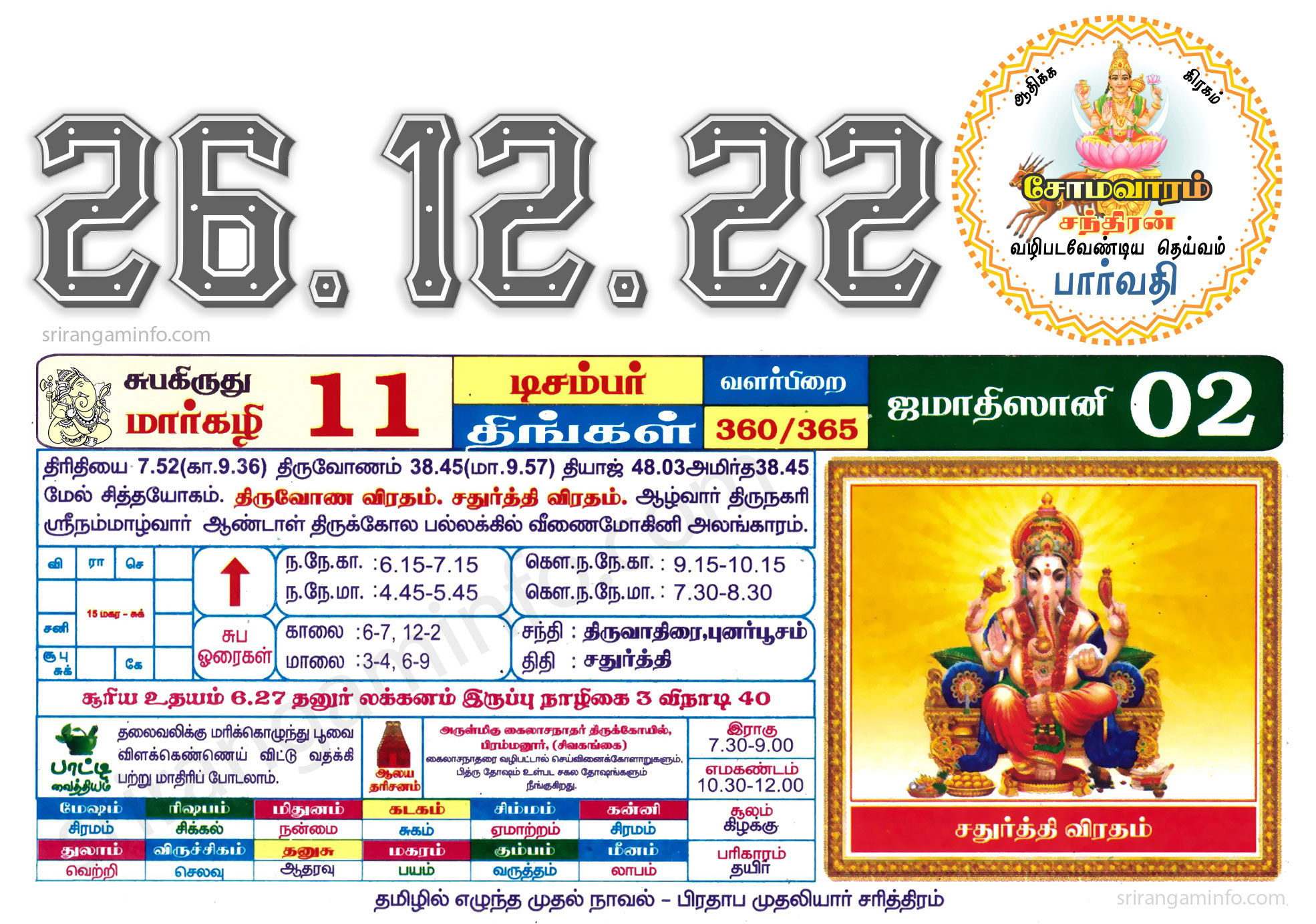 Tamil daily Calendar, Tamil Calendar
