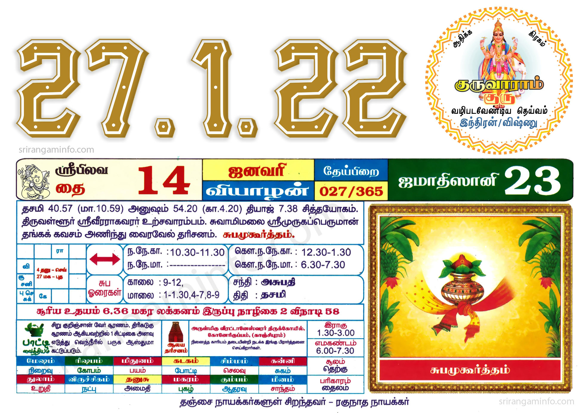 Tamil daily Calendar, Tamil Calendar