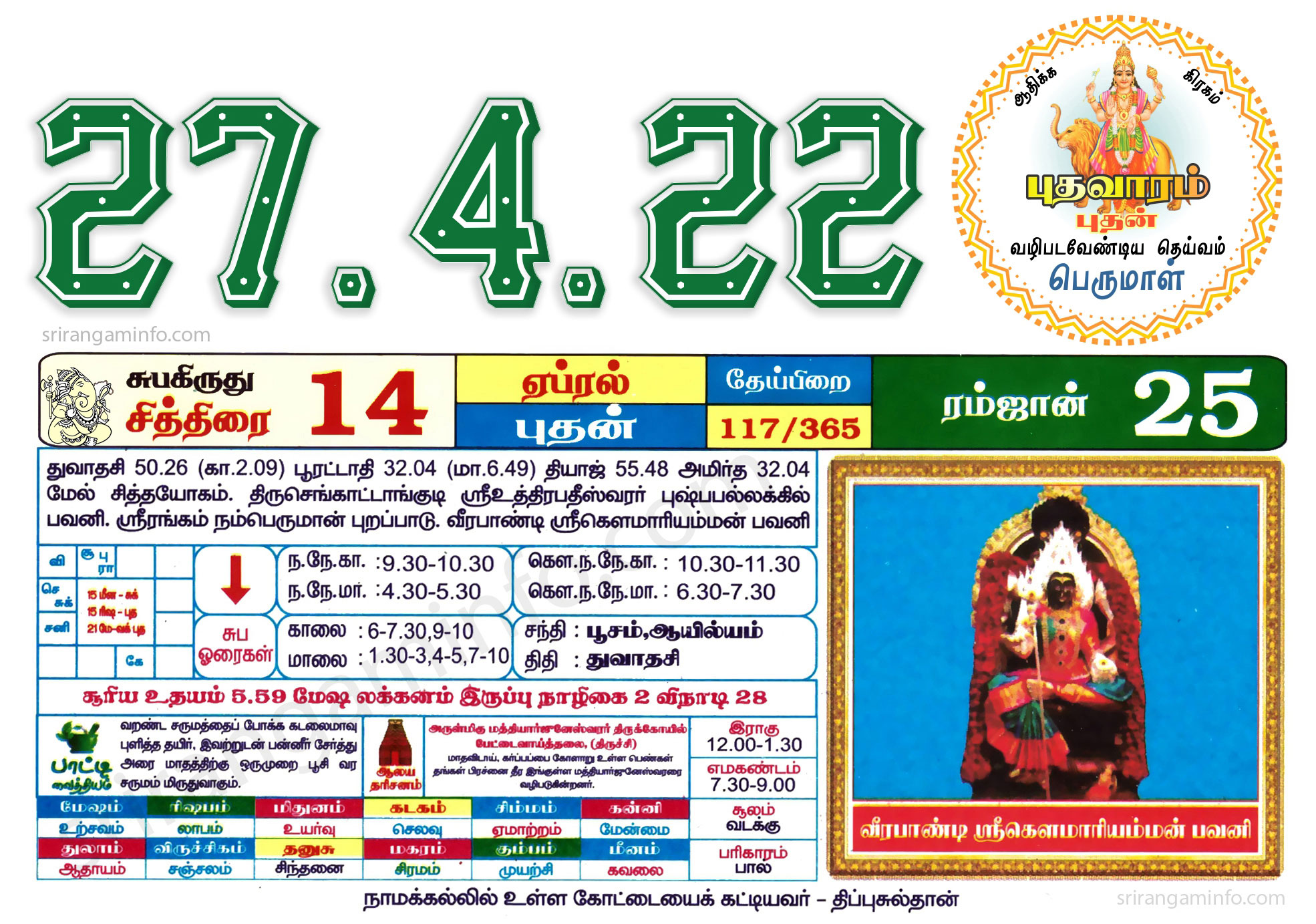 Tamil daily Calendar, Tamil Calendar